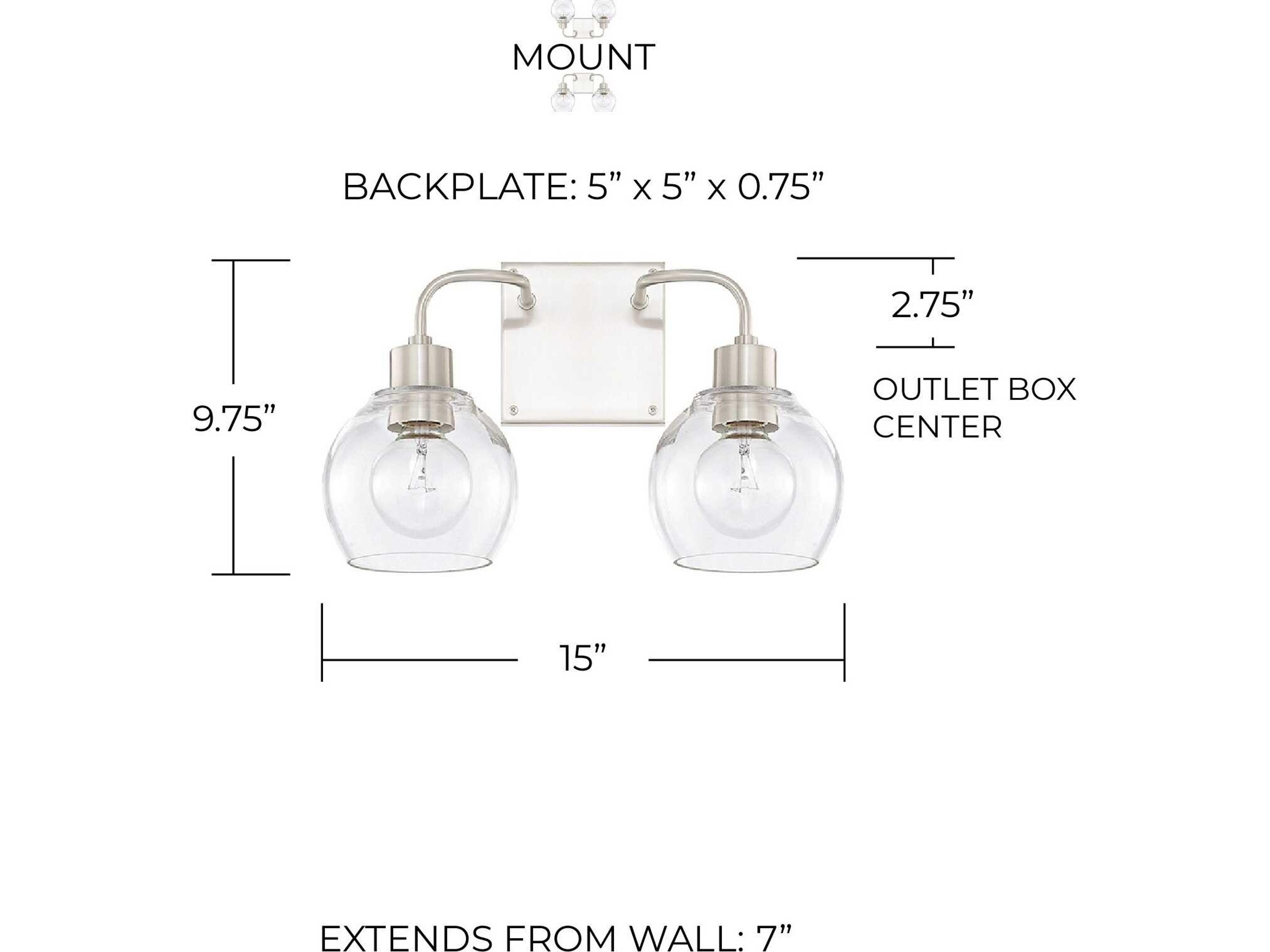 Capital Lighting Tanner 2-Light Brushed Nickel Glass Vanity Light