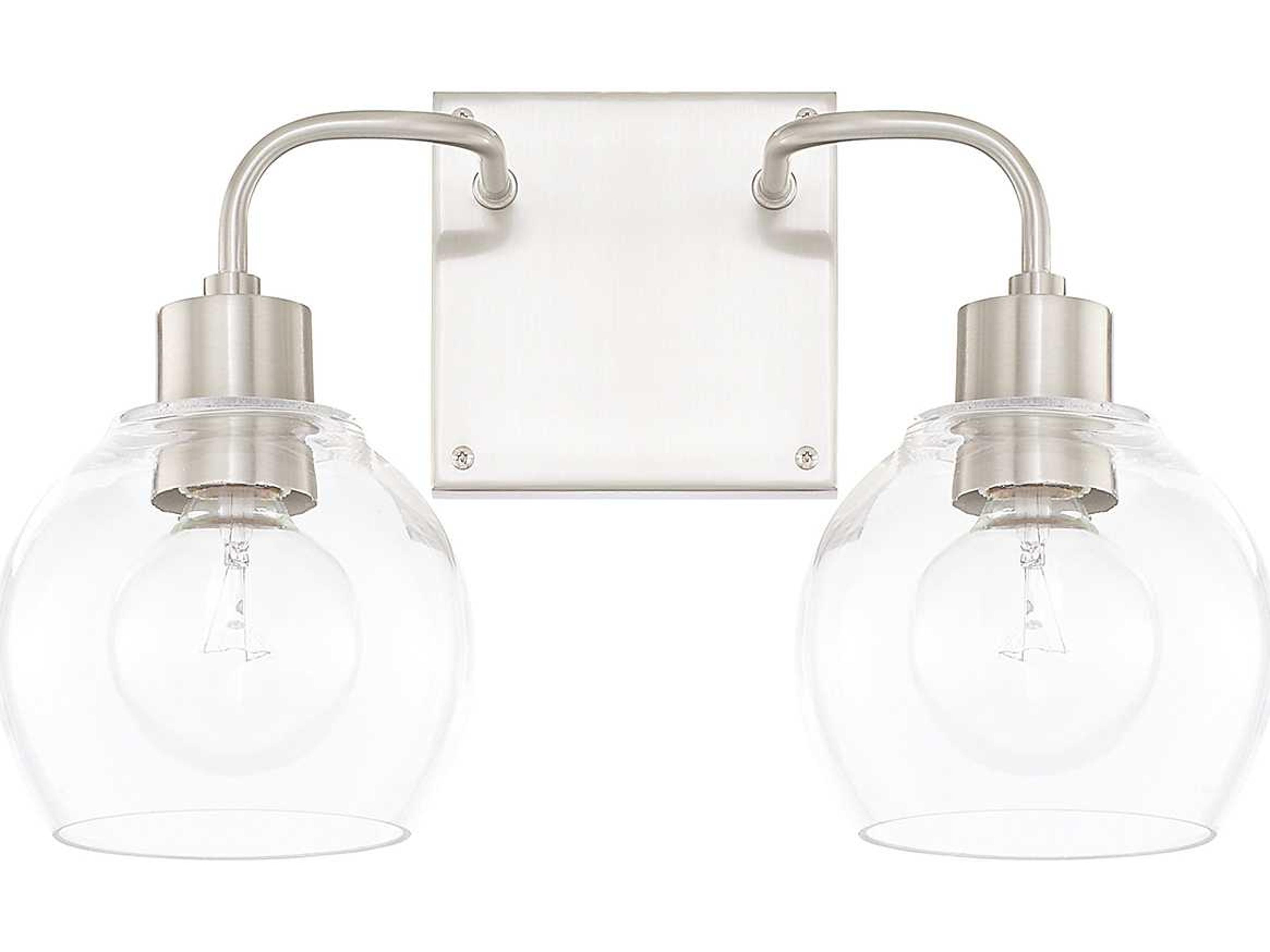Tanner 2-Light Brushed Nickel Glass Vanity Light