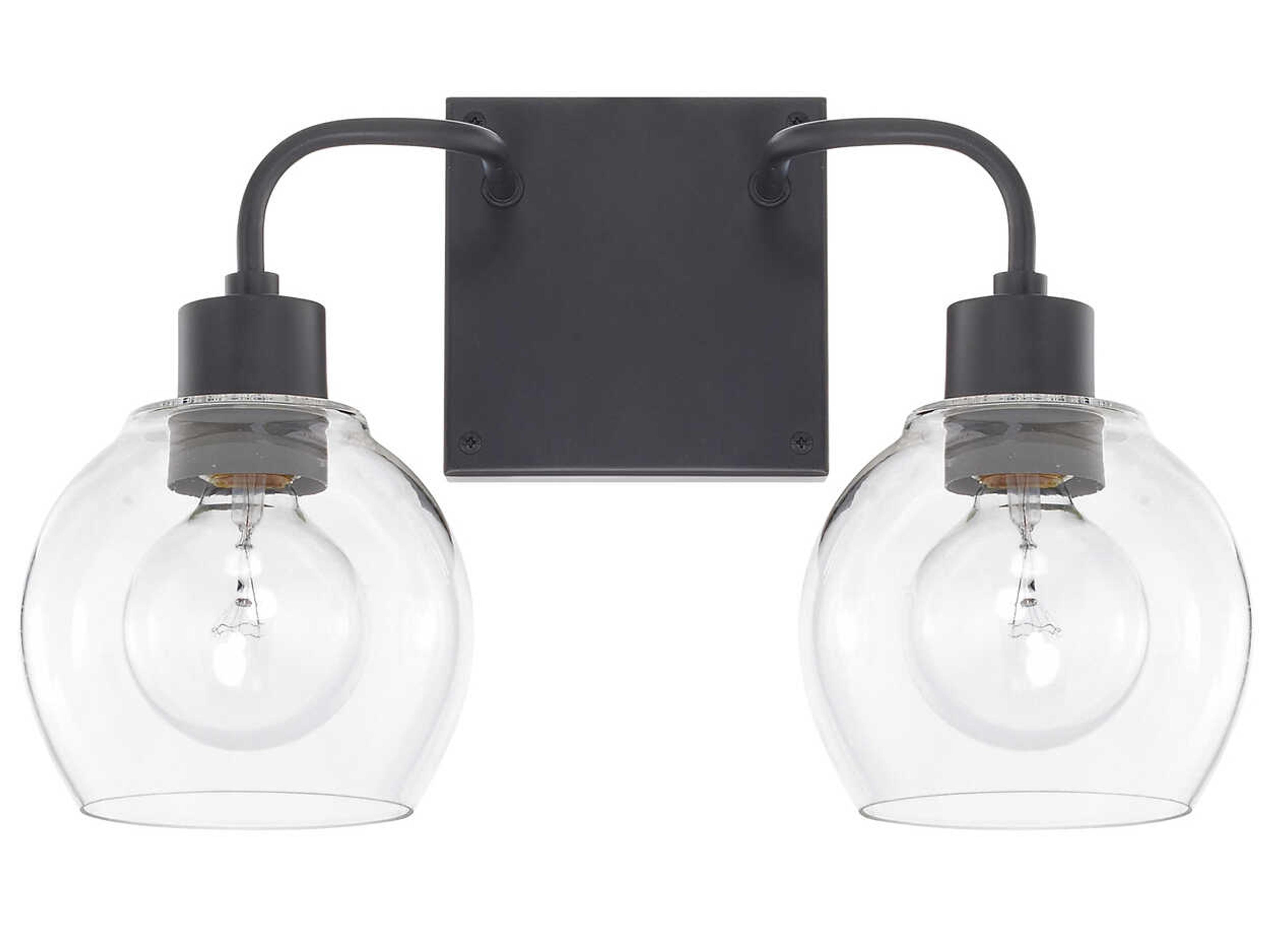 Tanner 2-Light Matte Black Glass Vanity Light