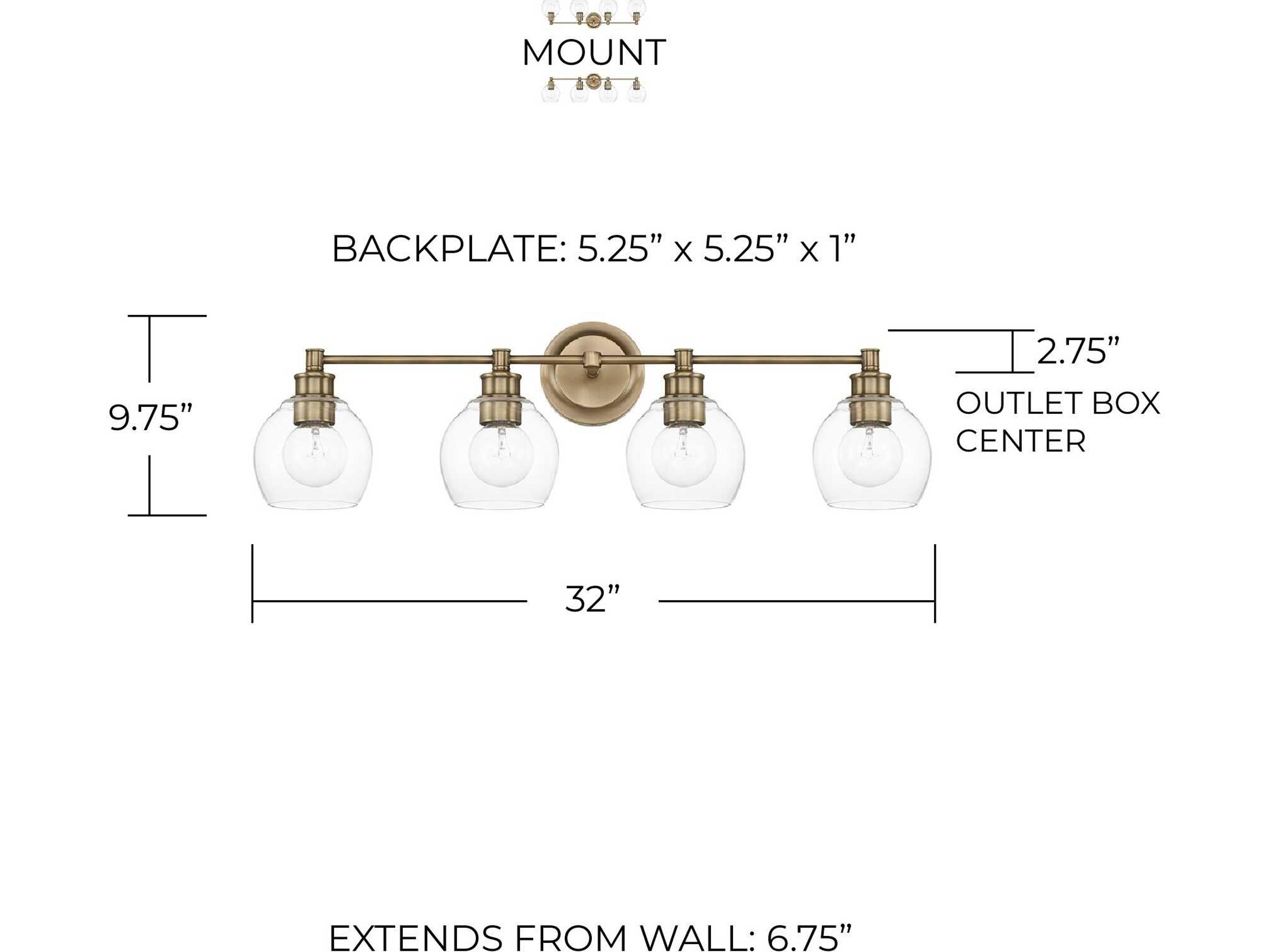 Capital Lighting Mid Century 4-Light Aged Brass Glass Vanity Light