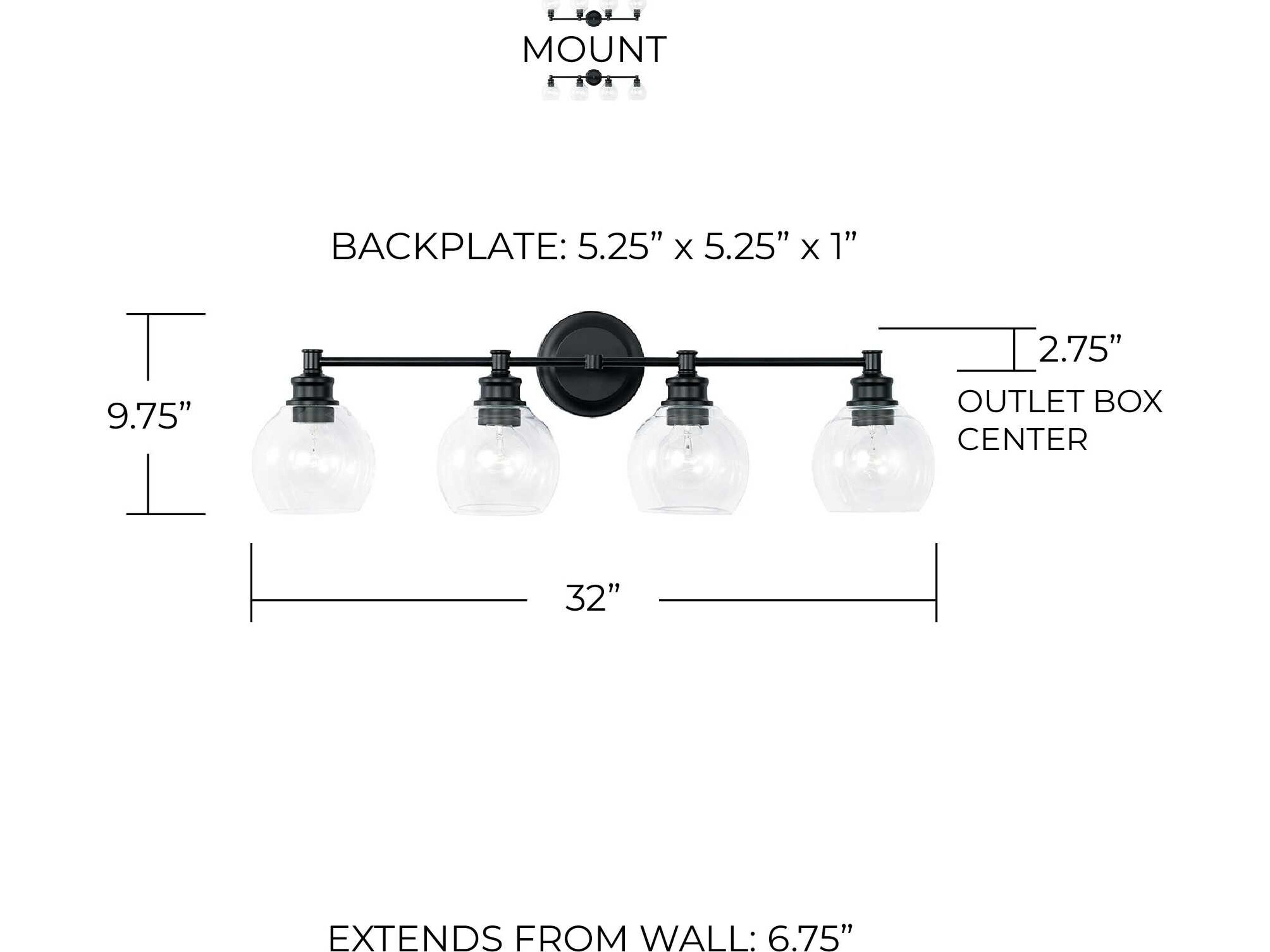 Capital Lighting Mid Century 4-Light Matte Black Glass Vanity Light