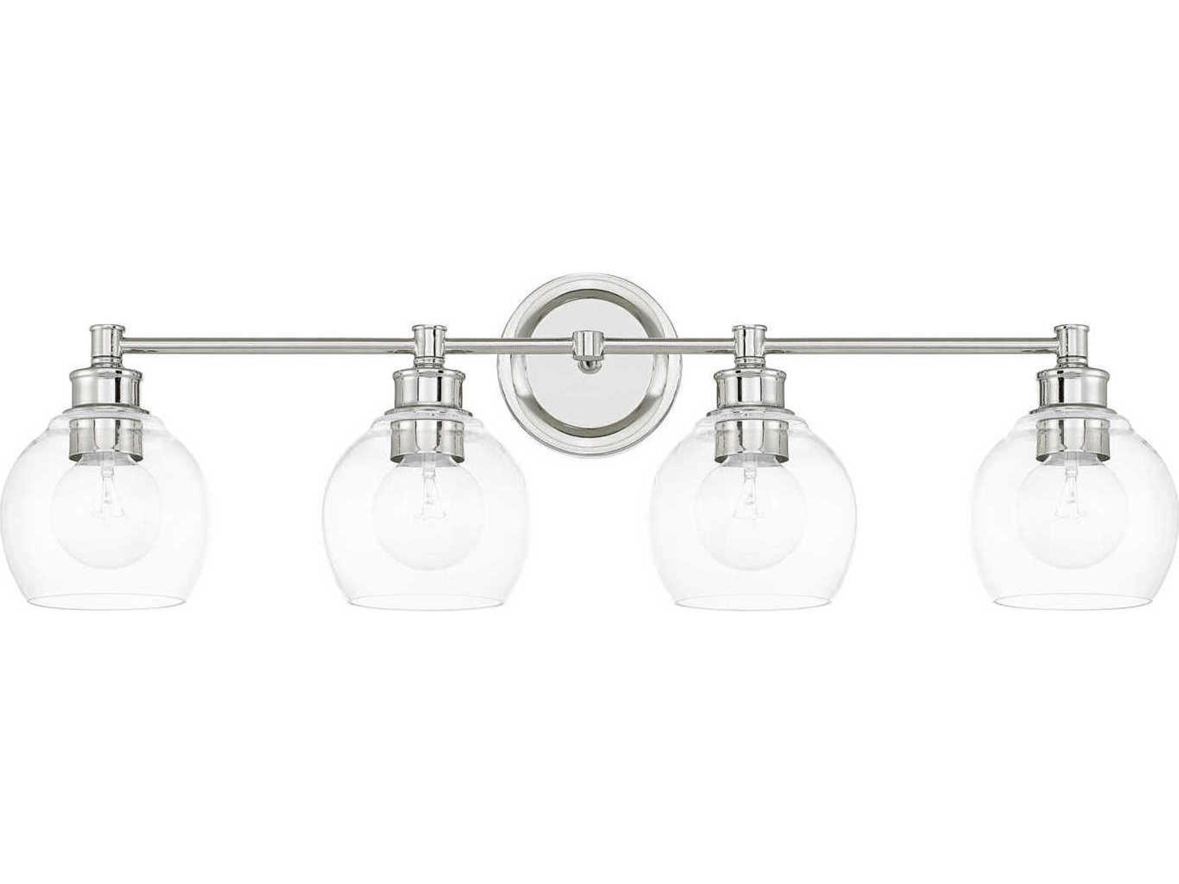Mid Century 4-Light Polished Nickel Glass Vanity Light