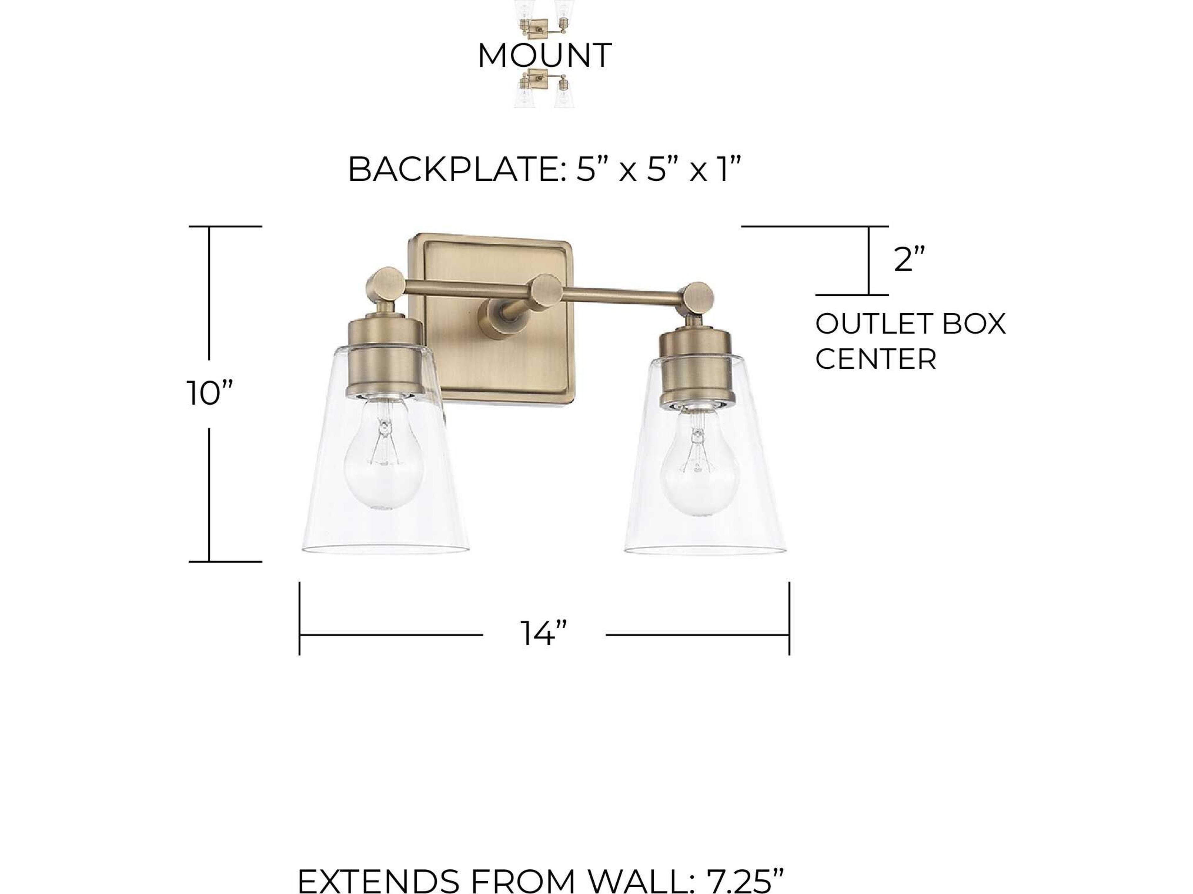 Capital Lighting 2-Light Aged Brass Glass Vanity Light