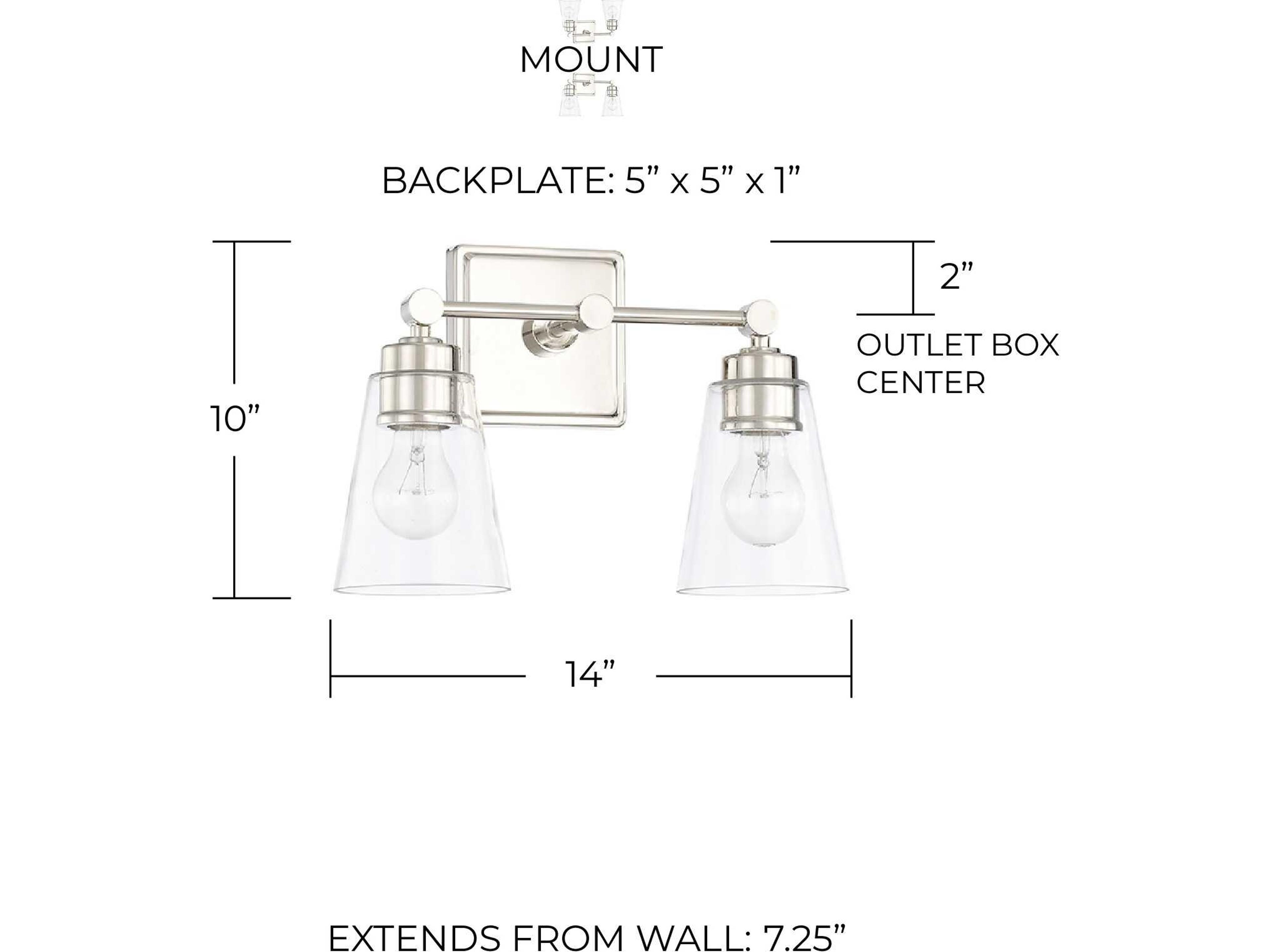 Capital Lighting 2-Light Polished Nickel Glass Vanity Light