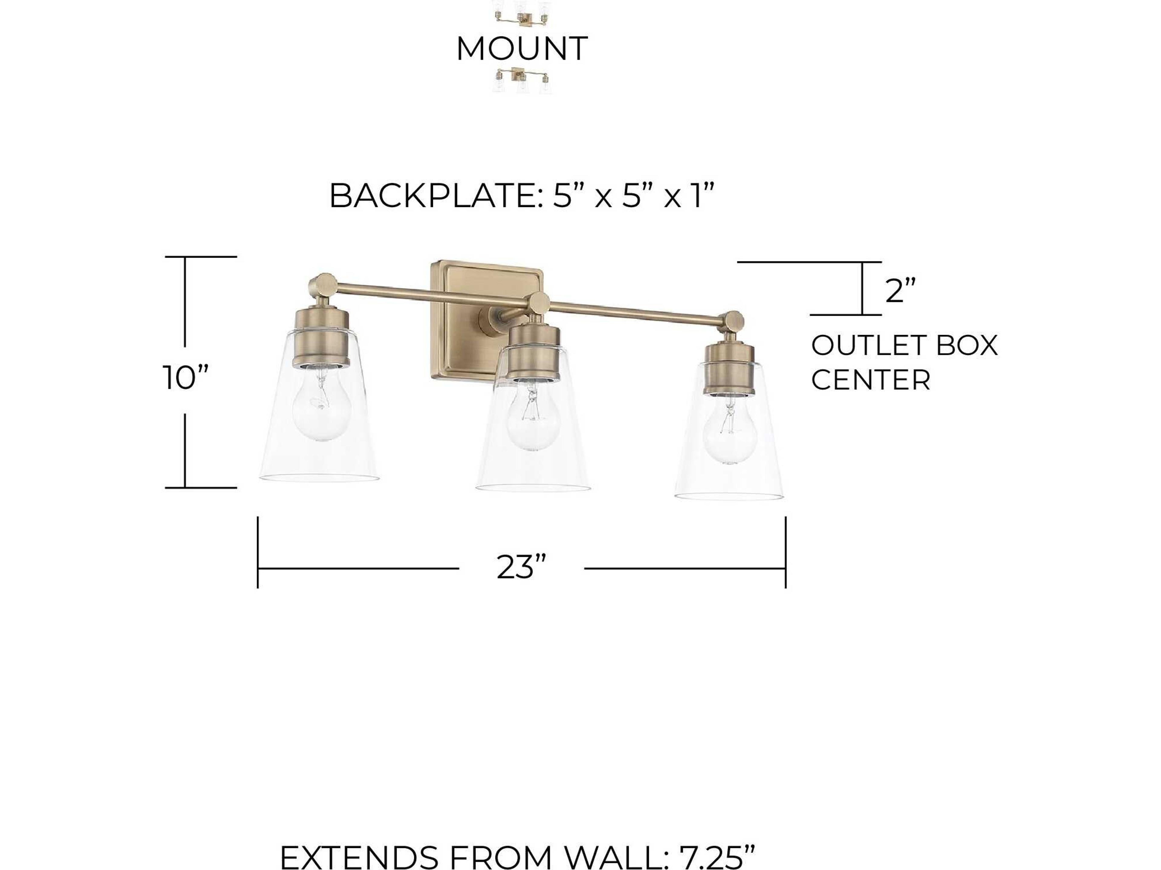 Capital Lighting 3-Light Aged Brass Glass Vanity Light