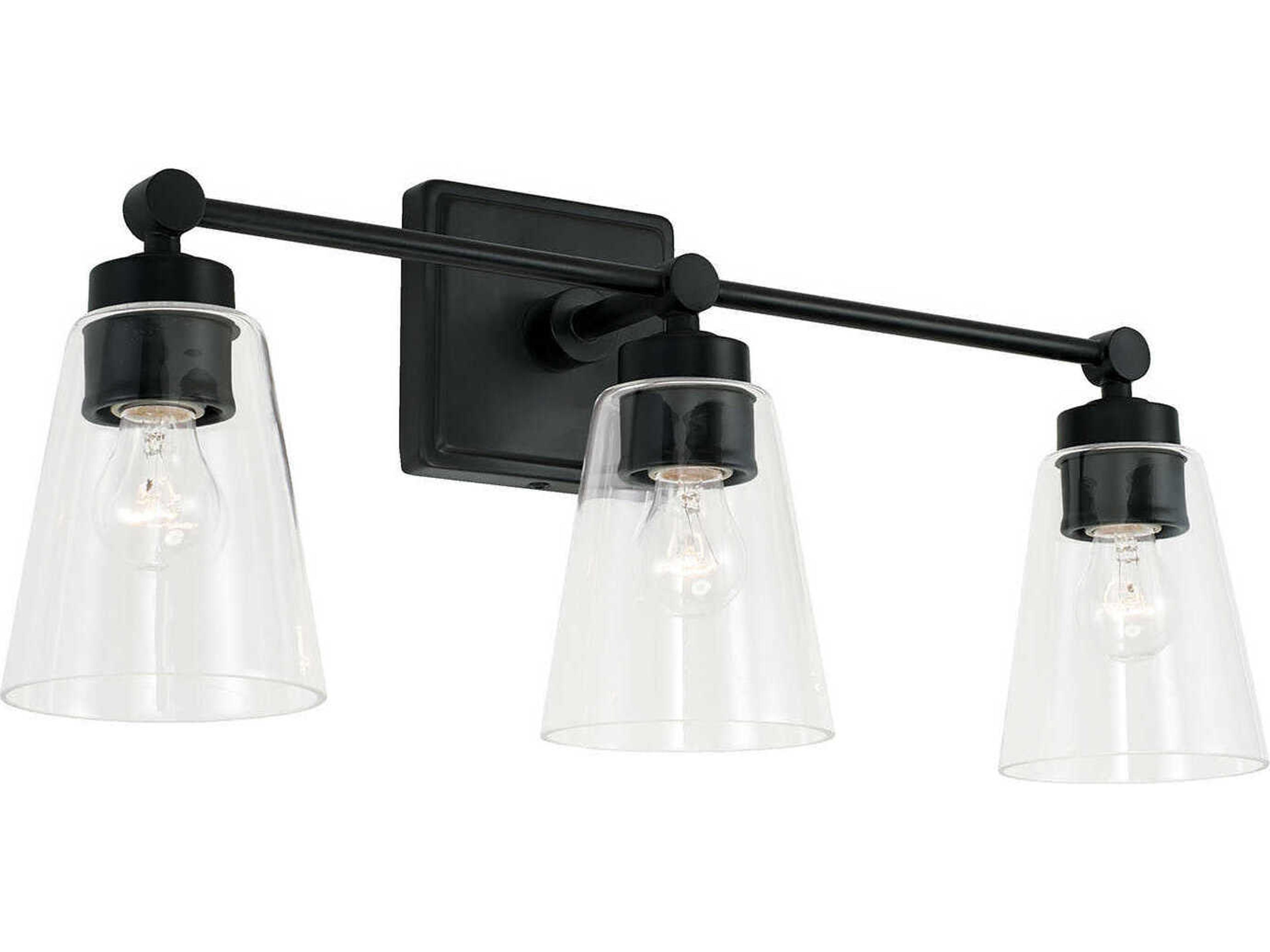Rory 3-Light Matte Black Glass Vanity Light