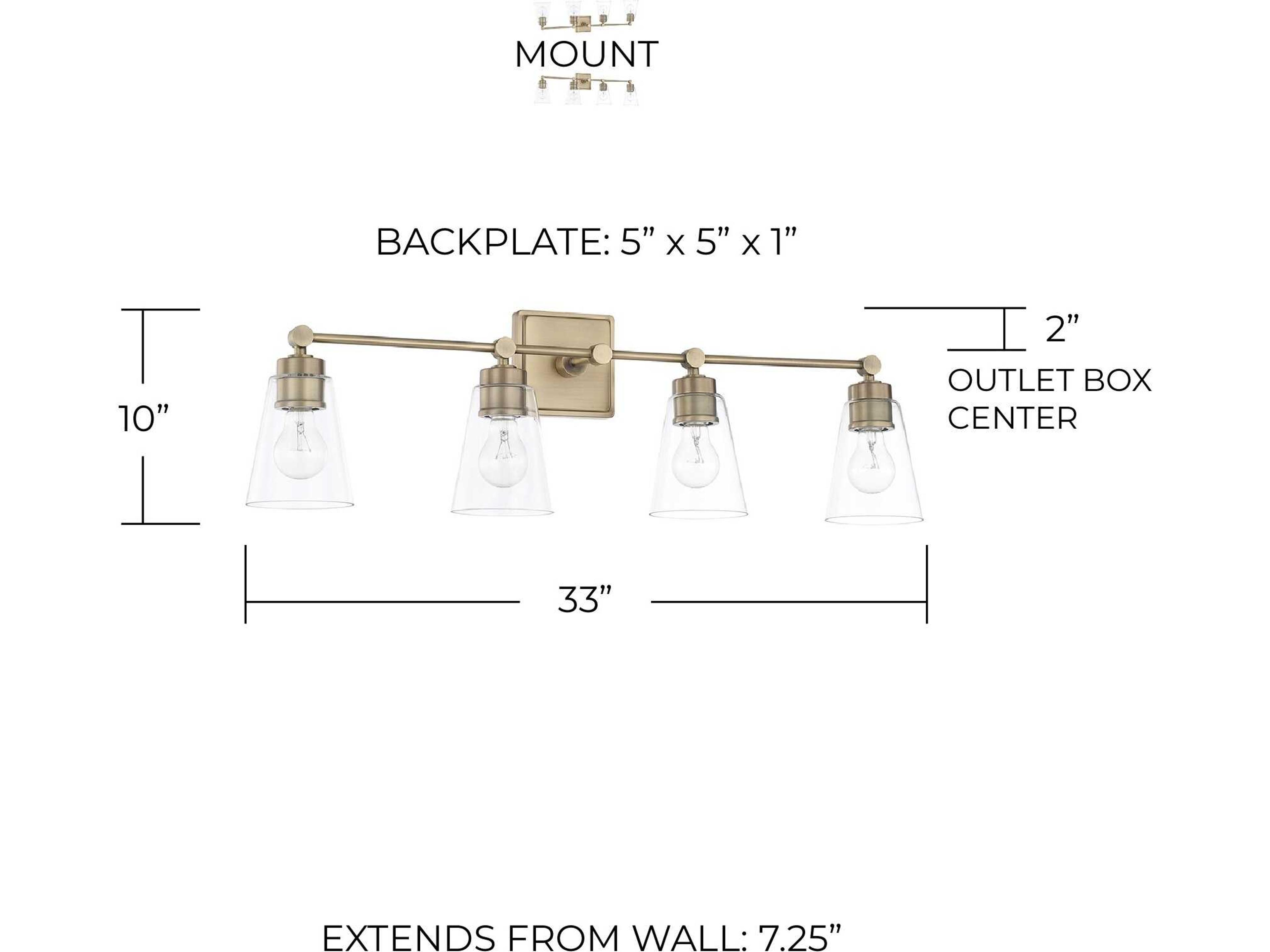 Capital Lighting 4-Light Aged Brass Glass Vanity Light
