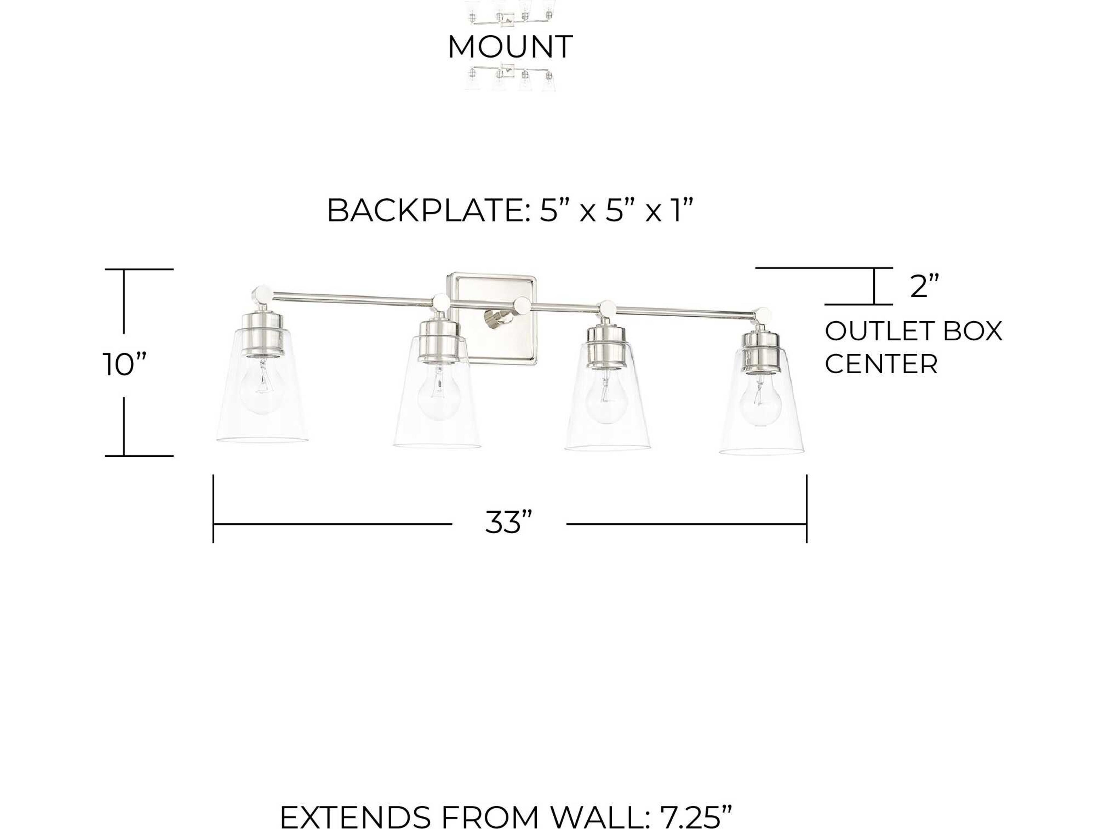 Capital Lighting 4-Light Polished Nickel Glass Vanity Light