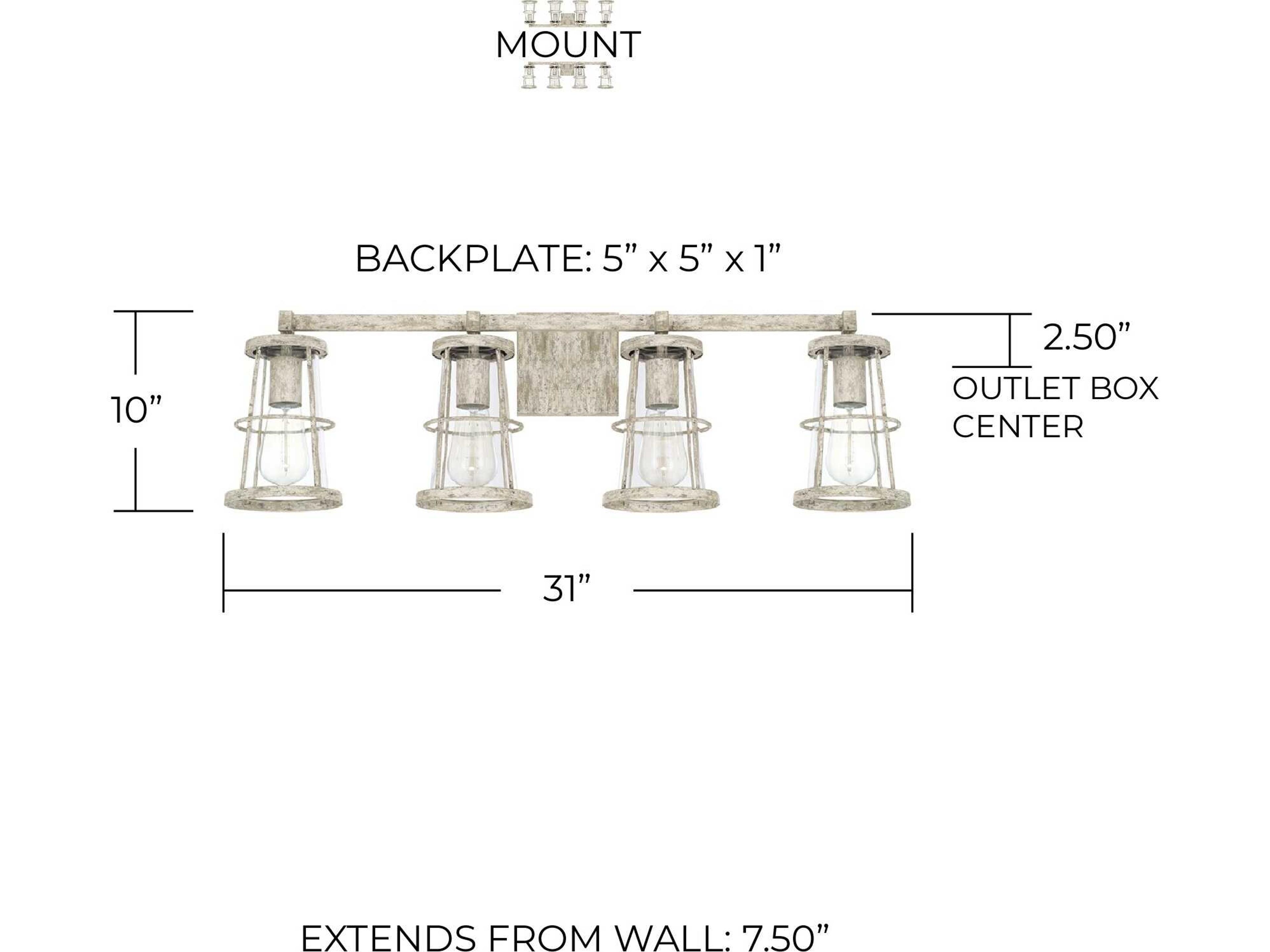 Capital Lighting Beaufort 4-Light Mystic Sand Gray Glass Vanity Light