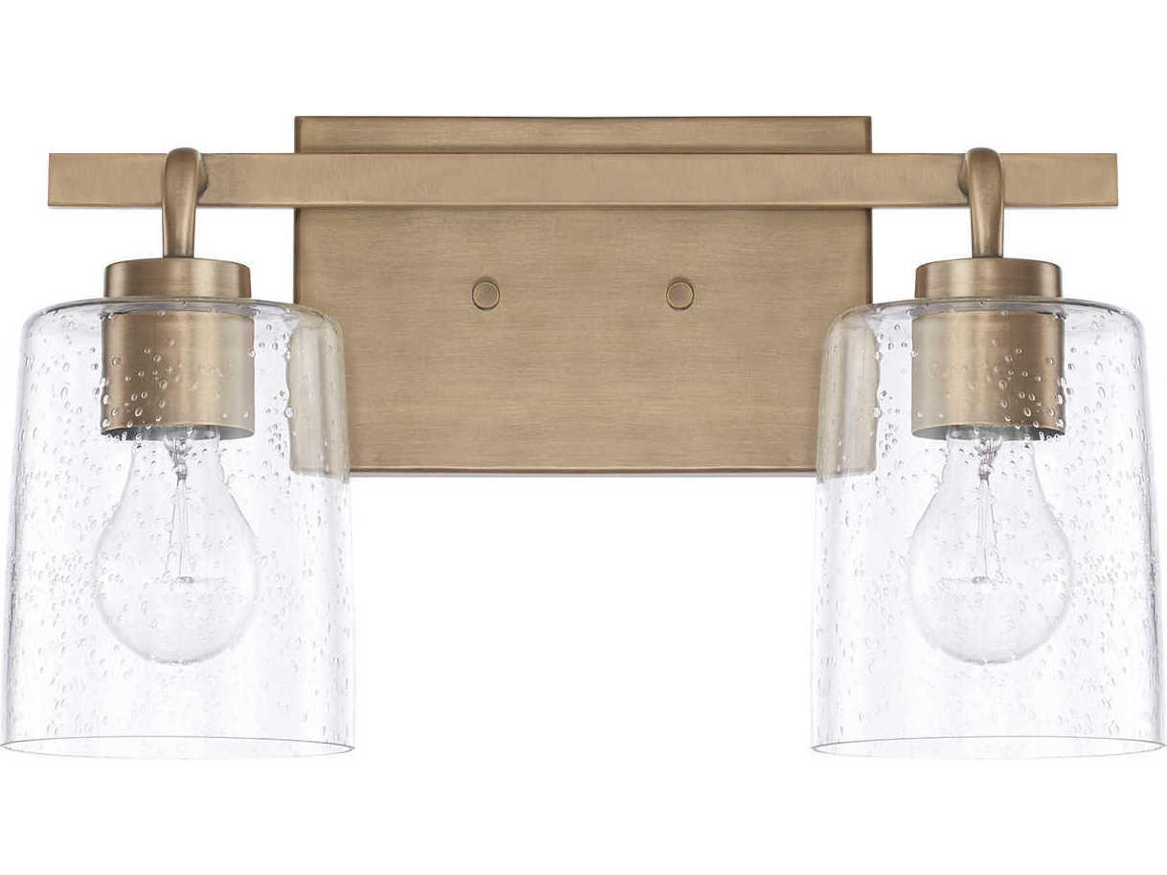 Greyson 2-Light Aged Brass Glass Vanity Light