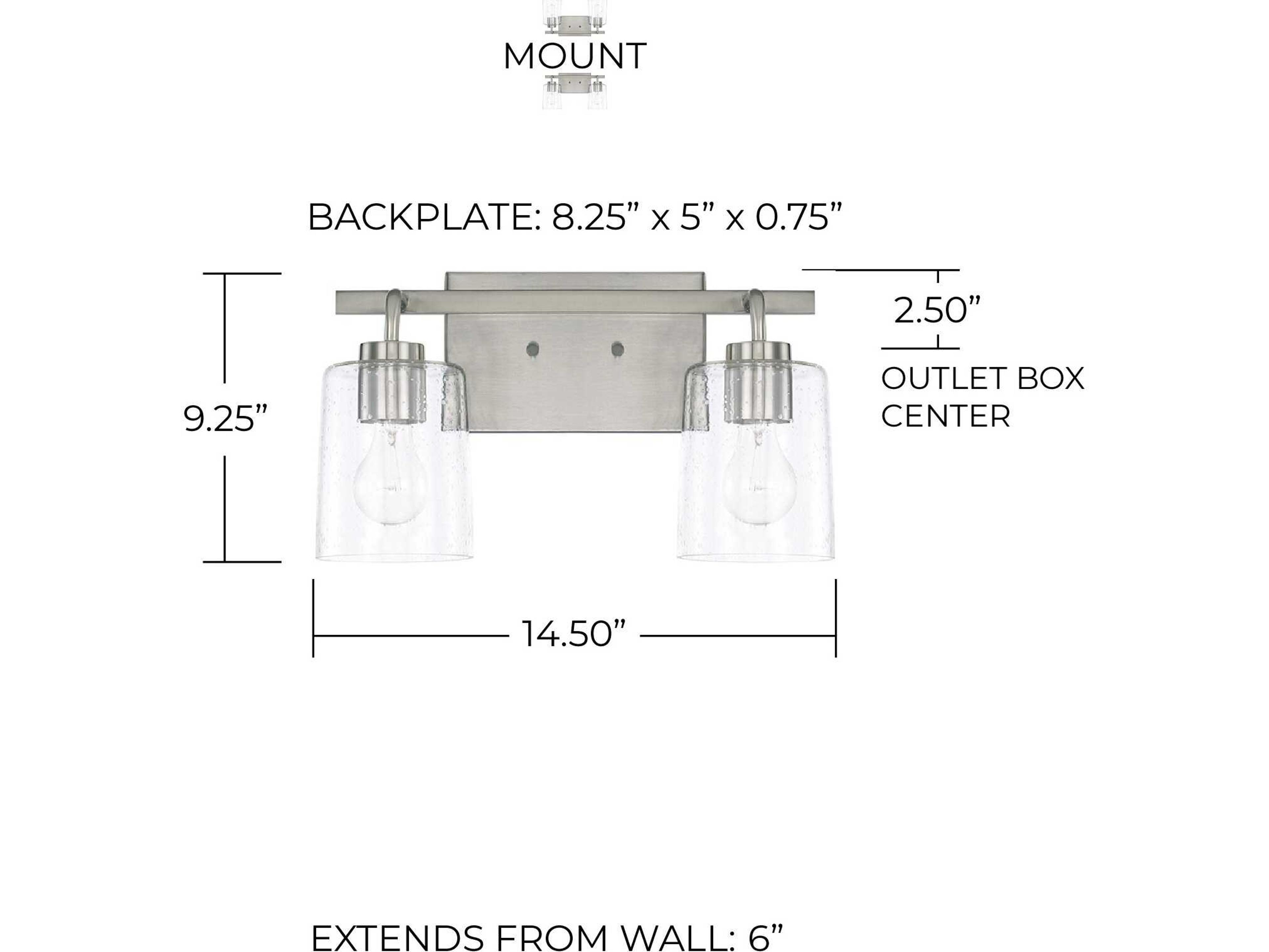 Capital Lighting Greyson 2-Light Brushed Nickel Glass Vanity Light