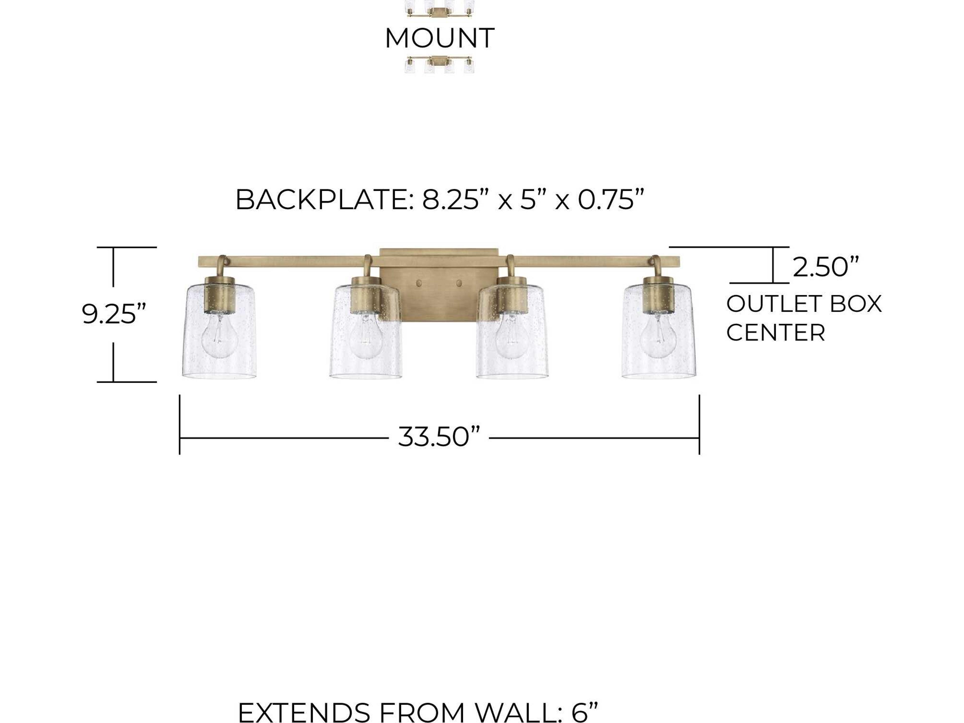 Capital Lighting Greyson 4-Light Aged Brass Glass Vanity Light