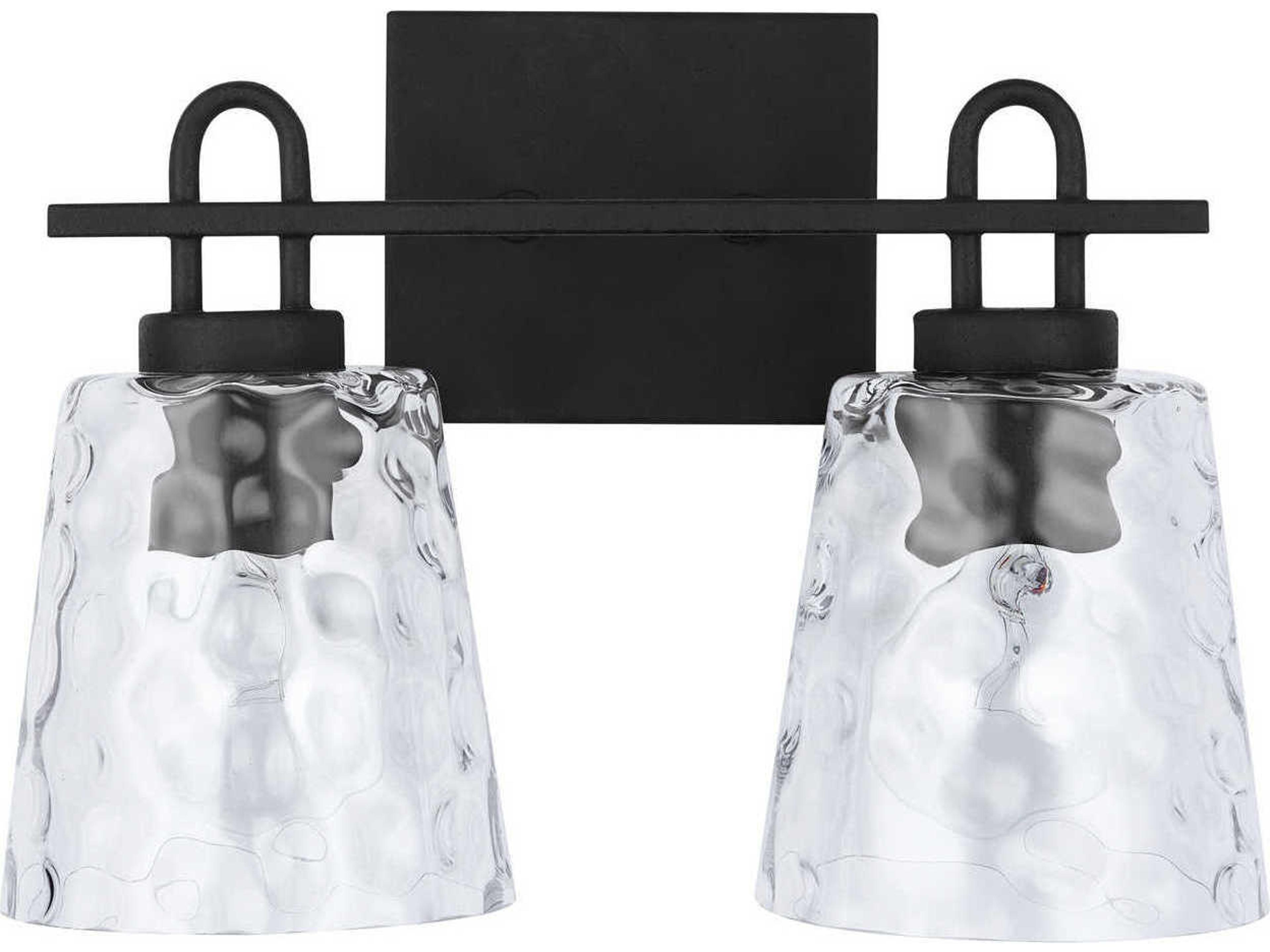 2-Light Black Iron Glass Vanity Light