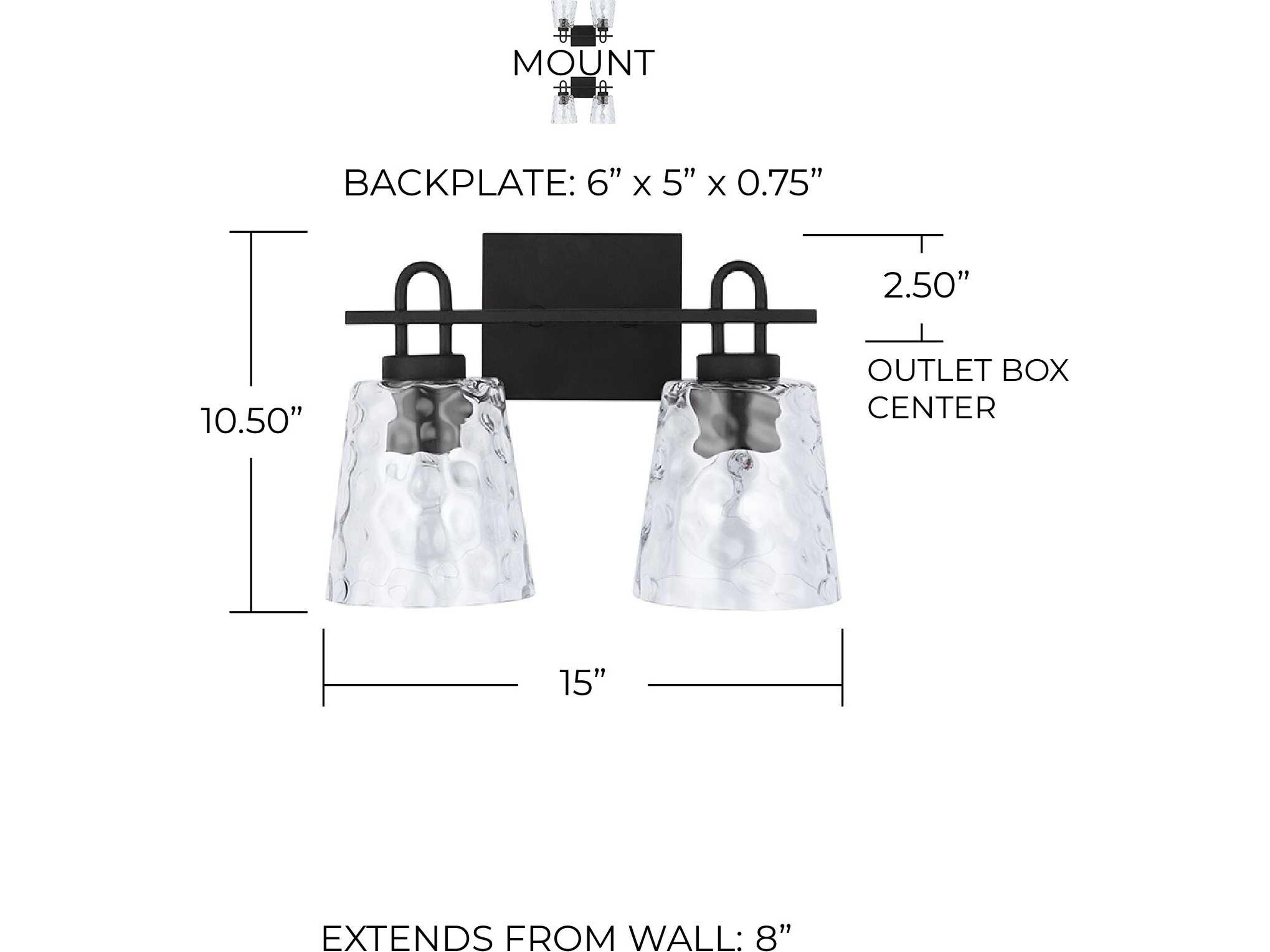 Capital Lighting 2-Light Black Iron Glass Vanity Light