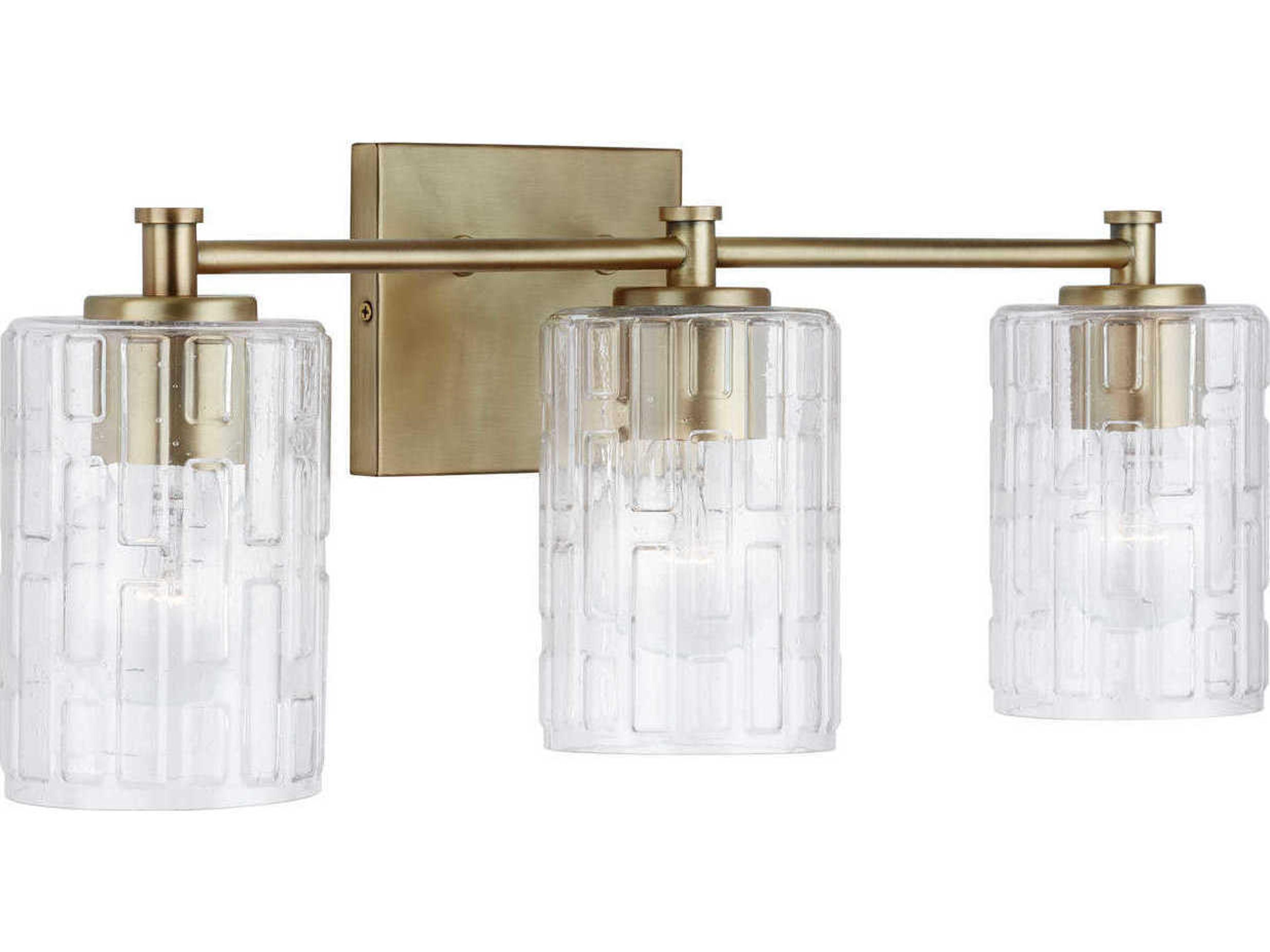 Emerson 3-Light Aged Brass Glass Vanity Light