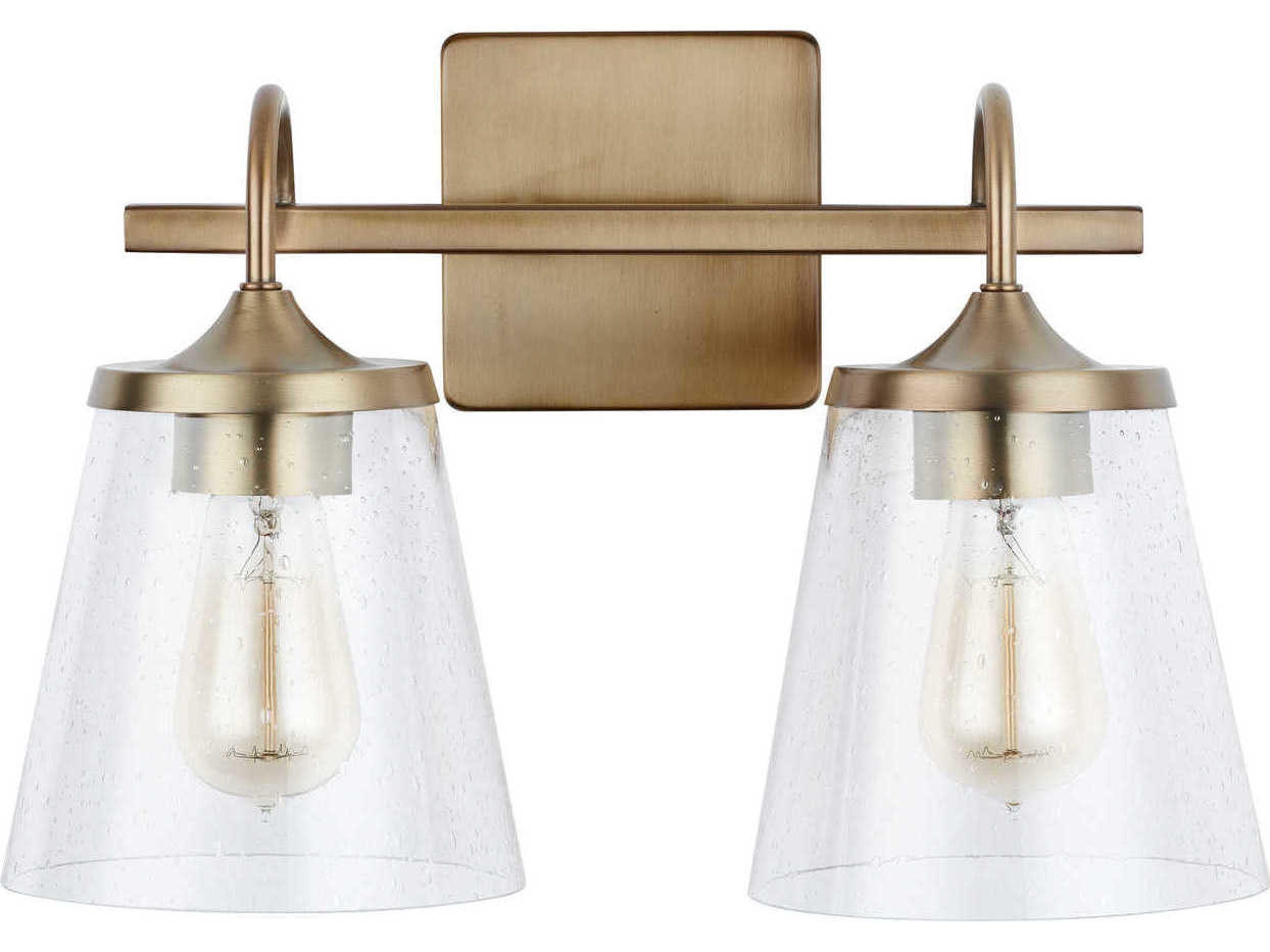 2-Light Aged Brass Glass Vanity Light