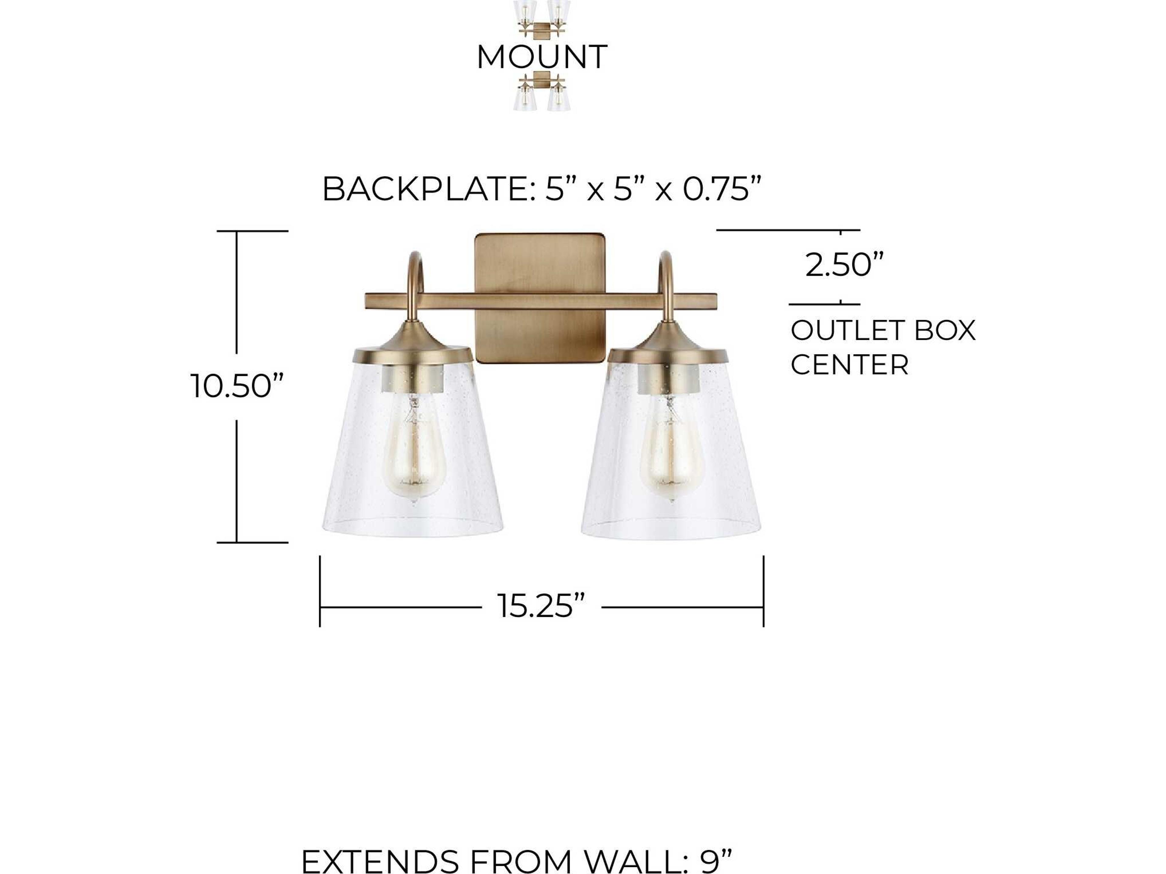 Capital Lighting 2-Light Aged Brass Glass Vanity Light