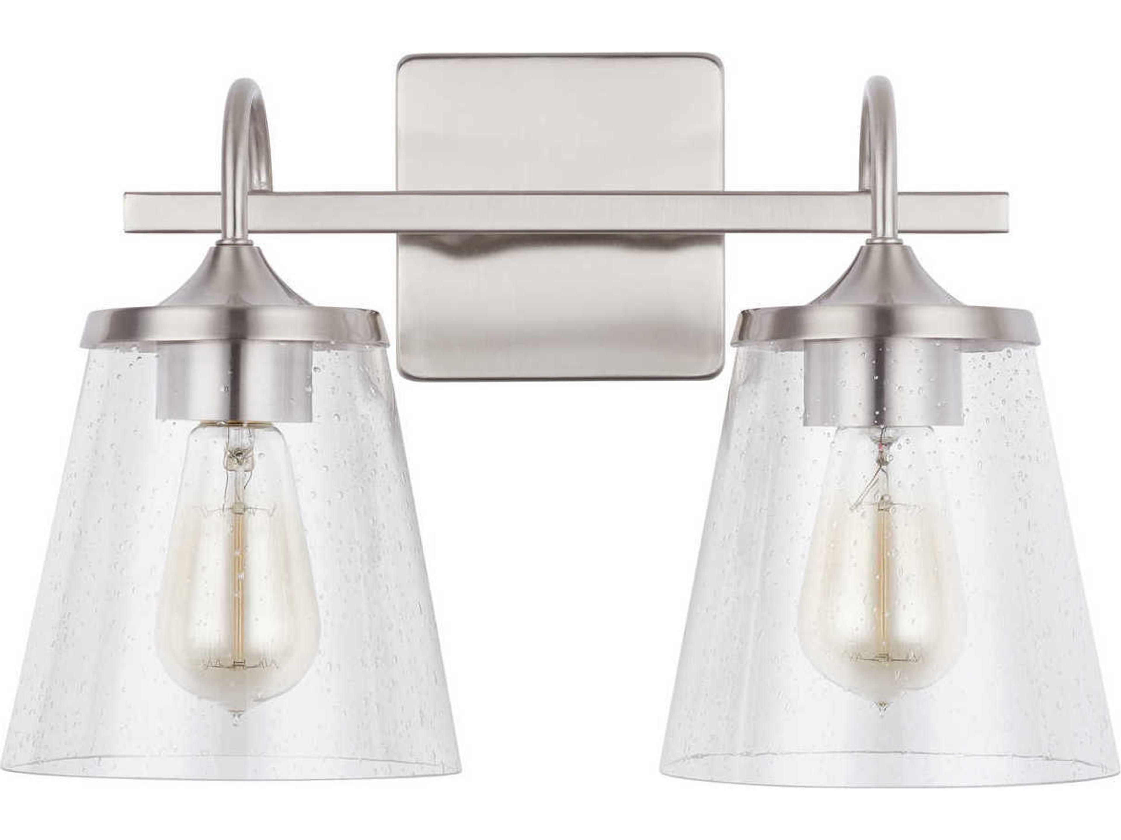 2-Light Brushed Nickel Glass Vanity Light