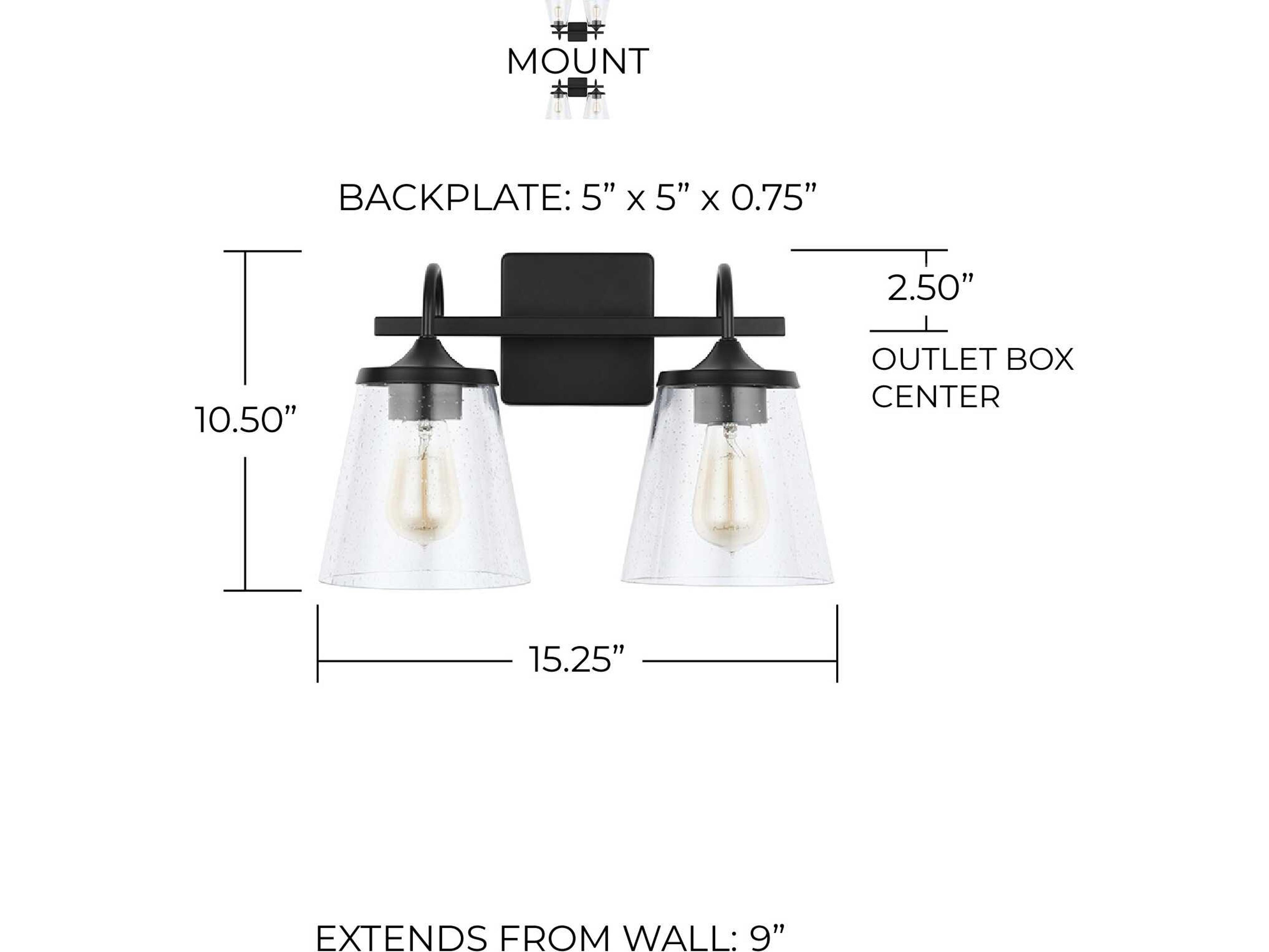 Capital Lighting 2-Light Matte Black Glass Vanity Light