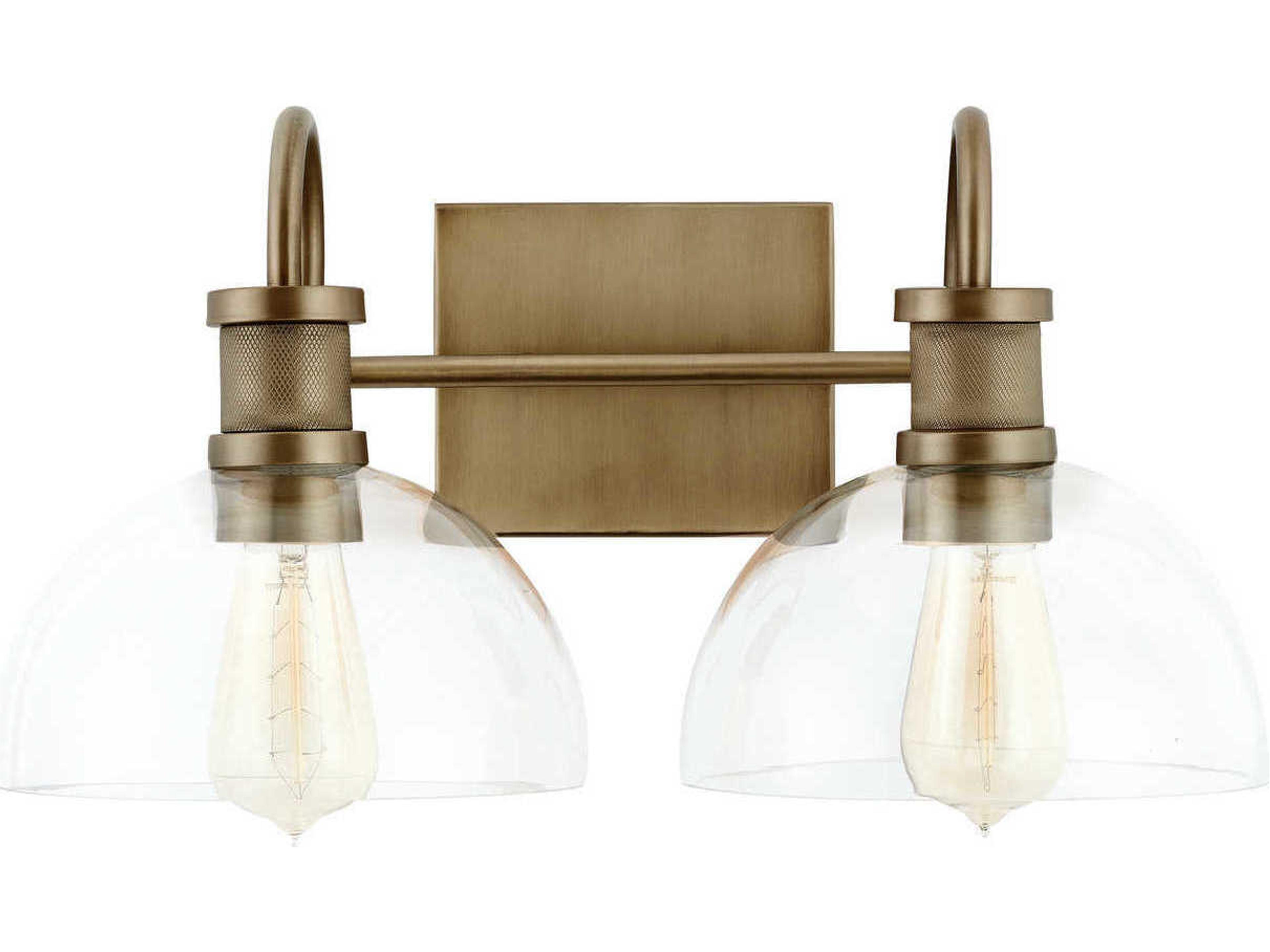 2-Light Aged Brass Glass Vanity Light