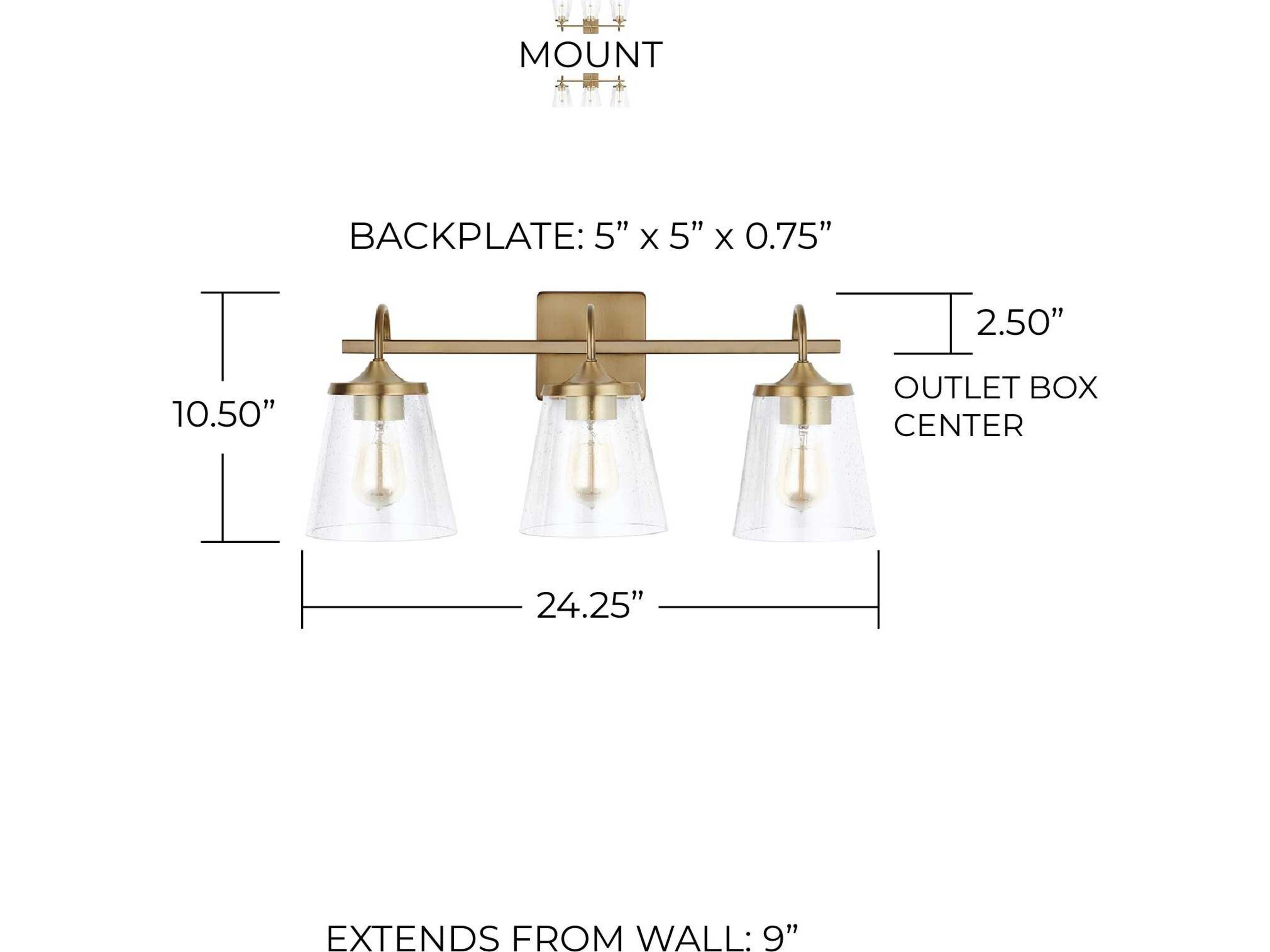 Capital Lighting 3-Light Aged Brass Glass Vanity Light