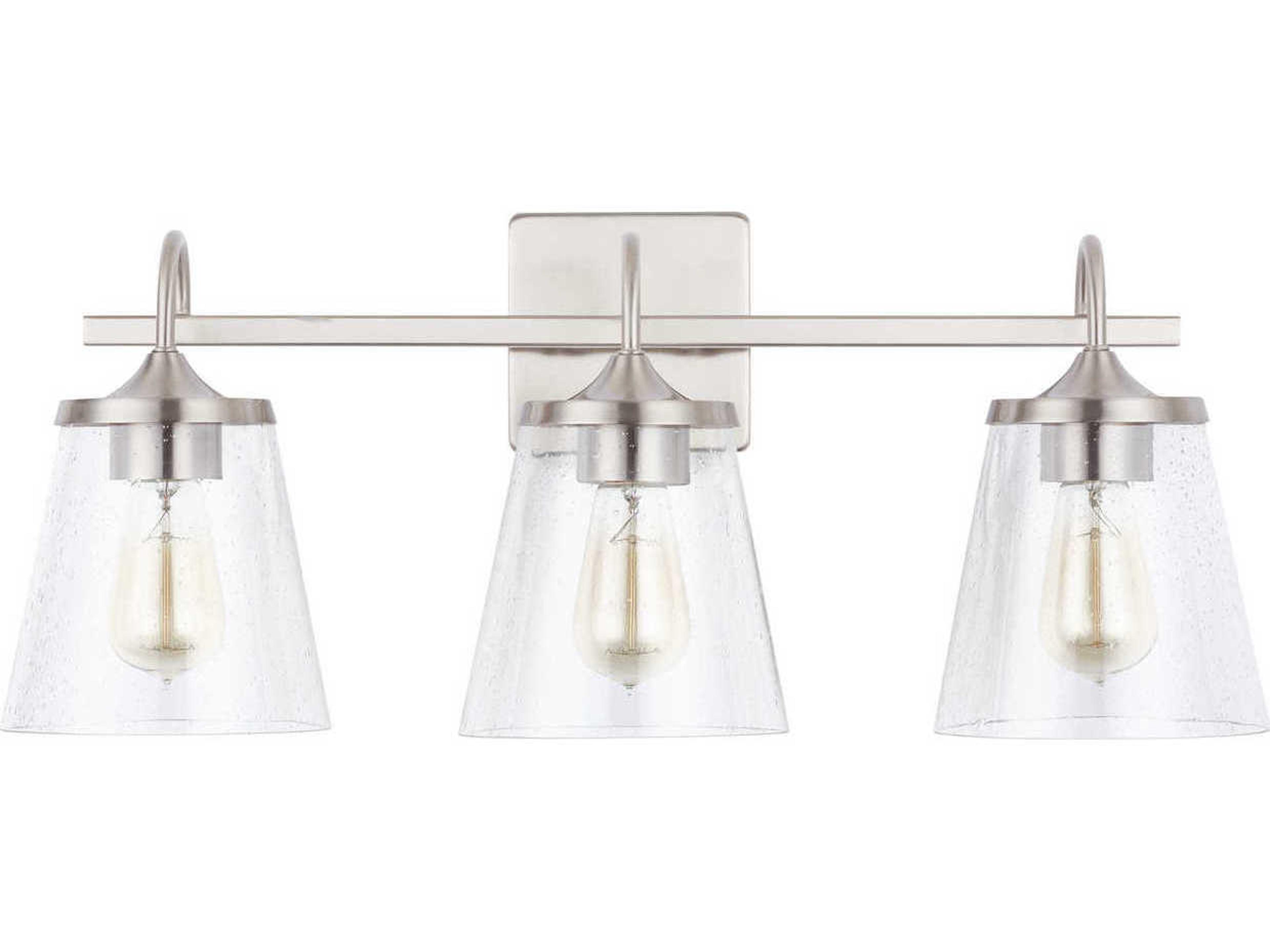 3-Light Brushed Nickel Glass Vanity Light