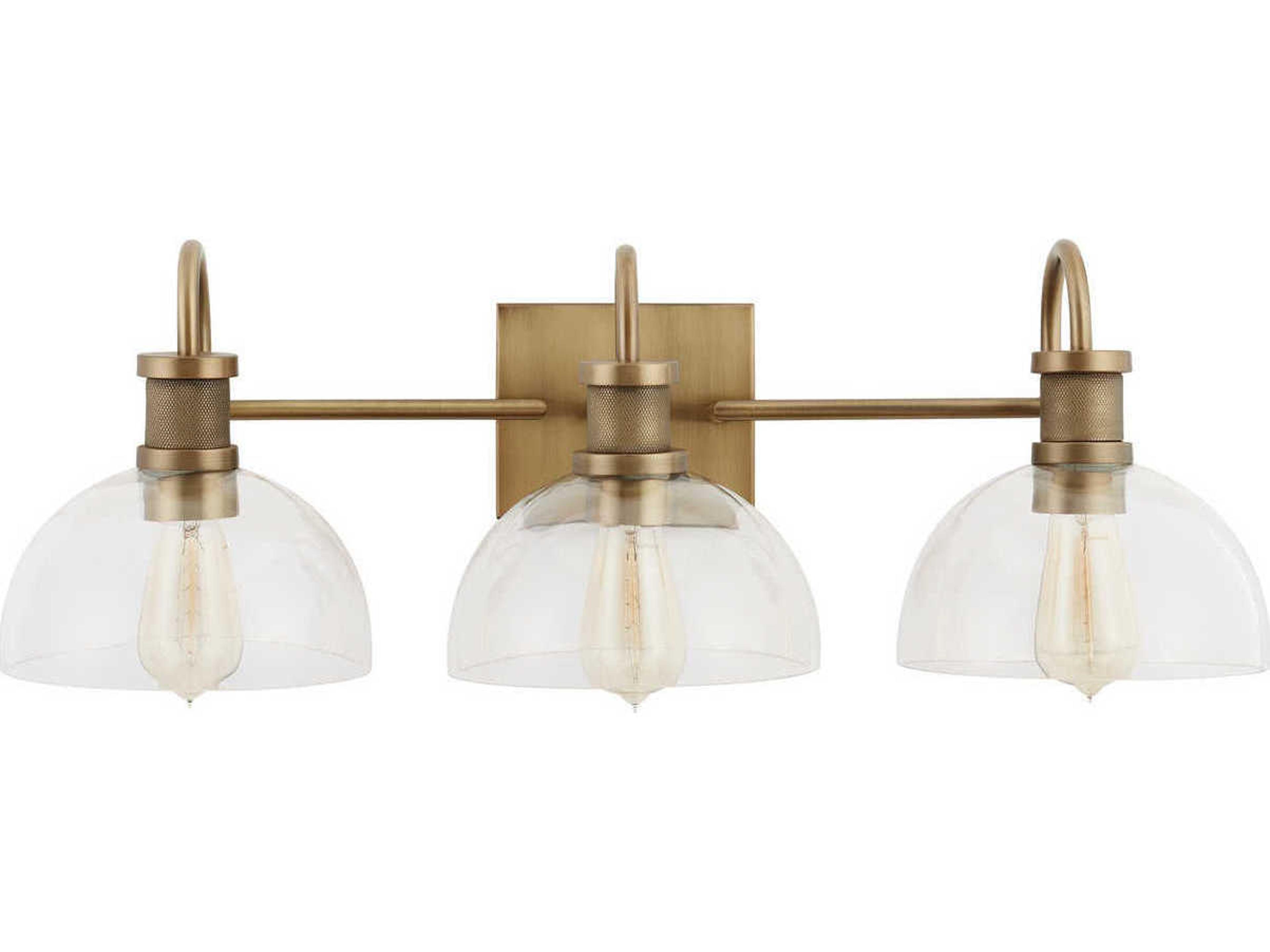 3-Light Aged Brass Glass Vanity Light