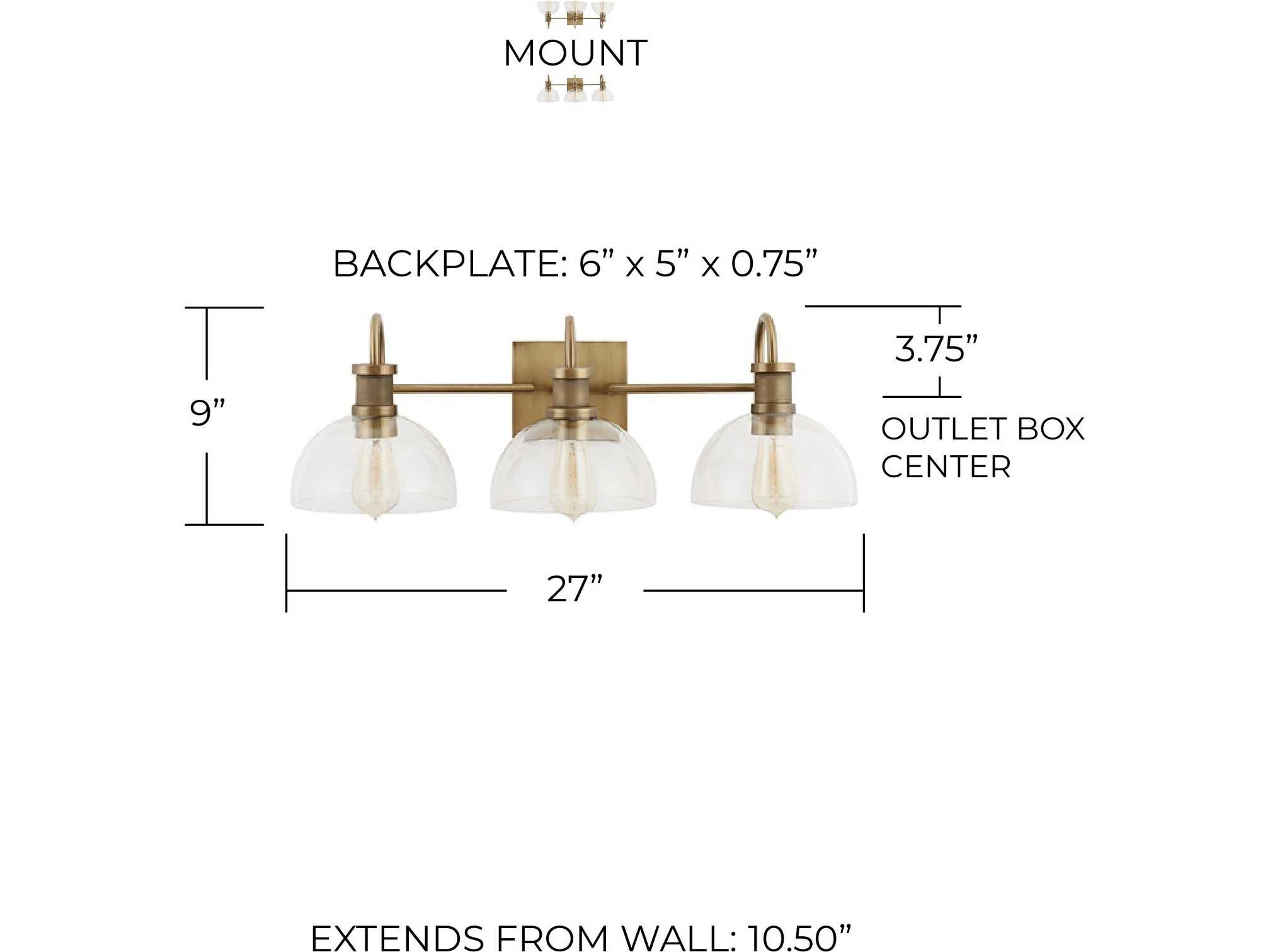 Capital Lighting 3-Light Aged Brass Glass Vanity Light