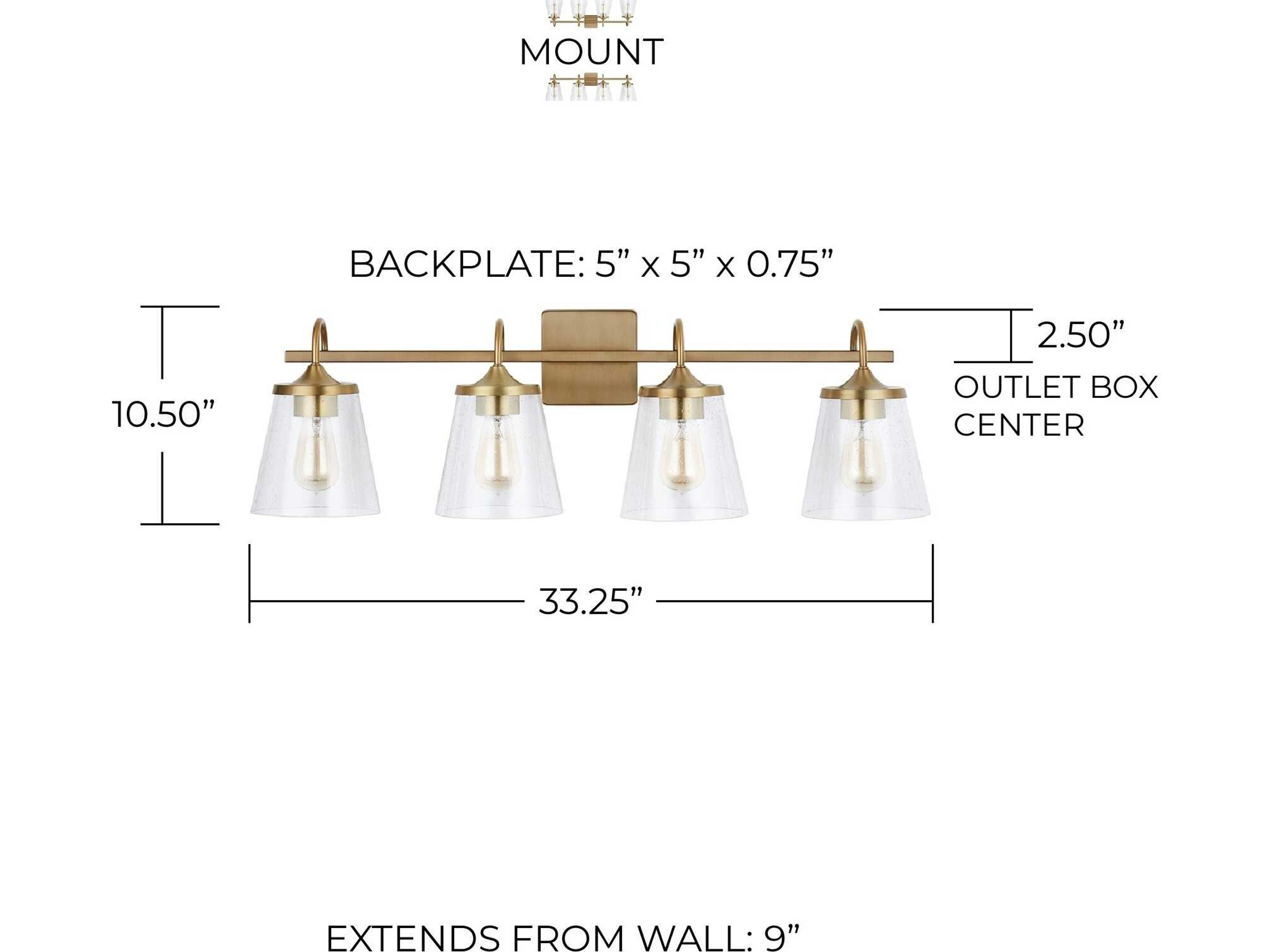 Capital Lighting 4-Light Aged Brass Glass Vanity Light