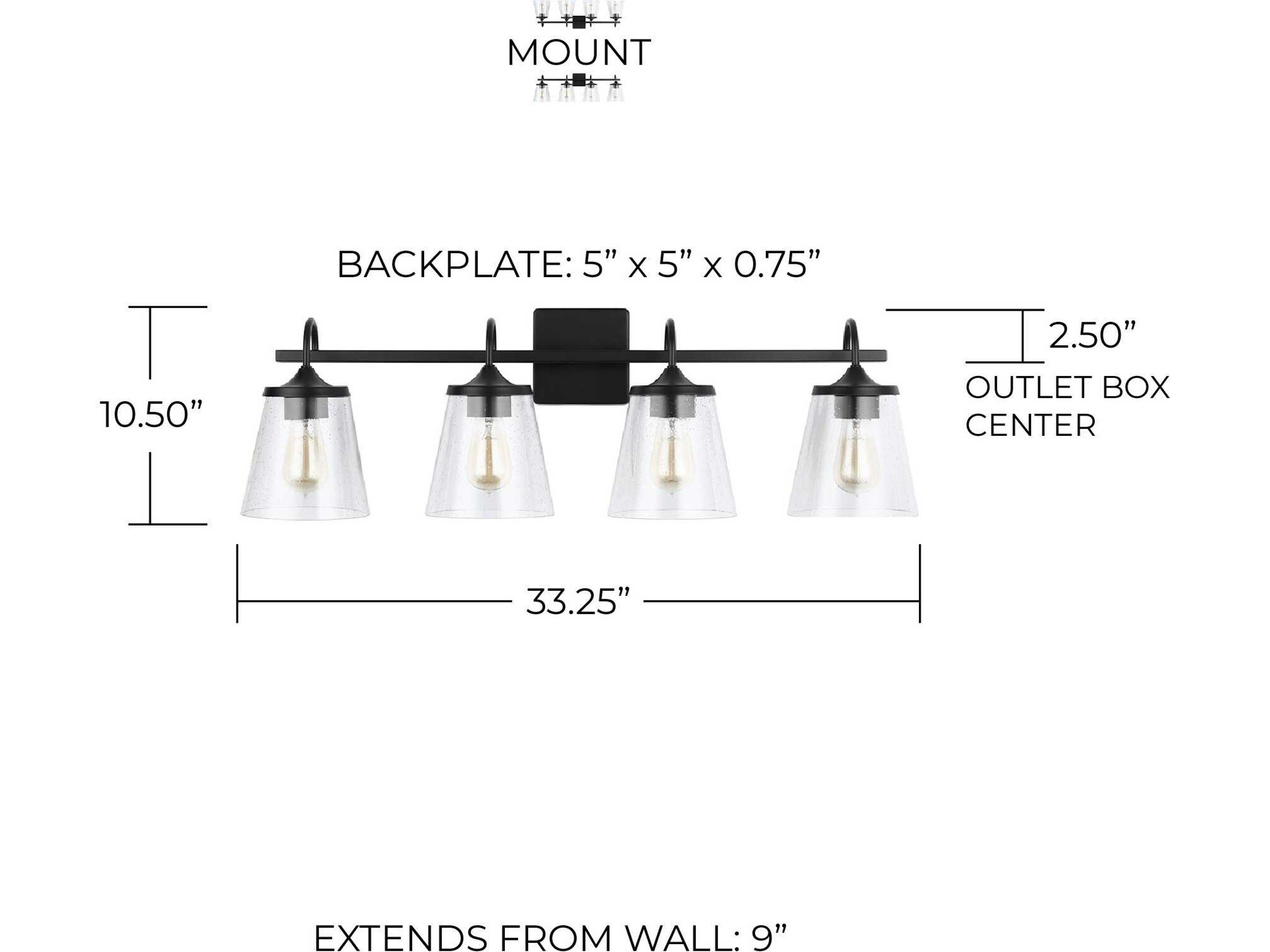 Capital Lighting 4-Light Matte Black Glass Vanity Light