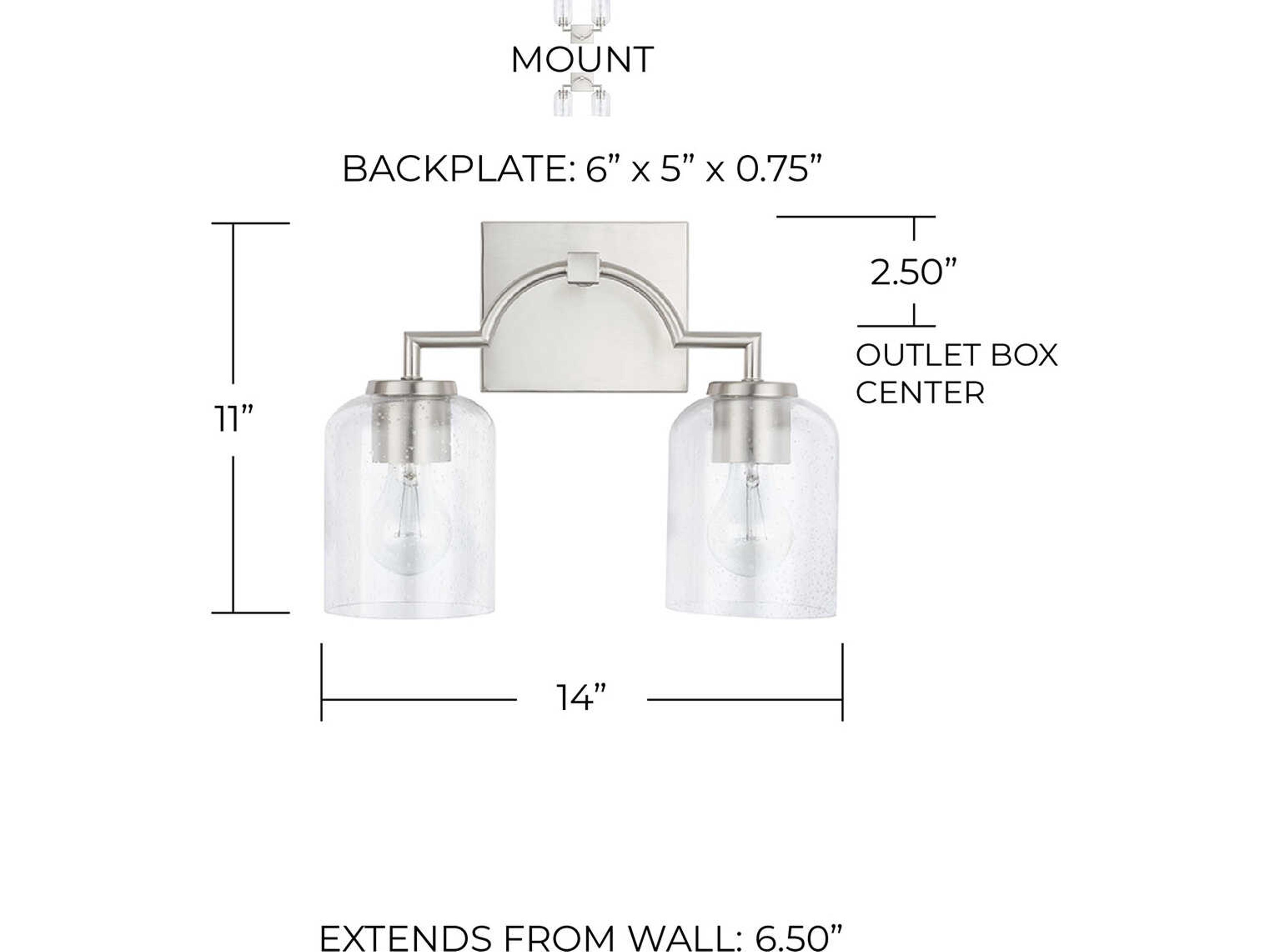 Capital Lighting Carter 2-Light Brushed Nickel Glass Vanity Light