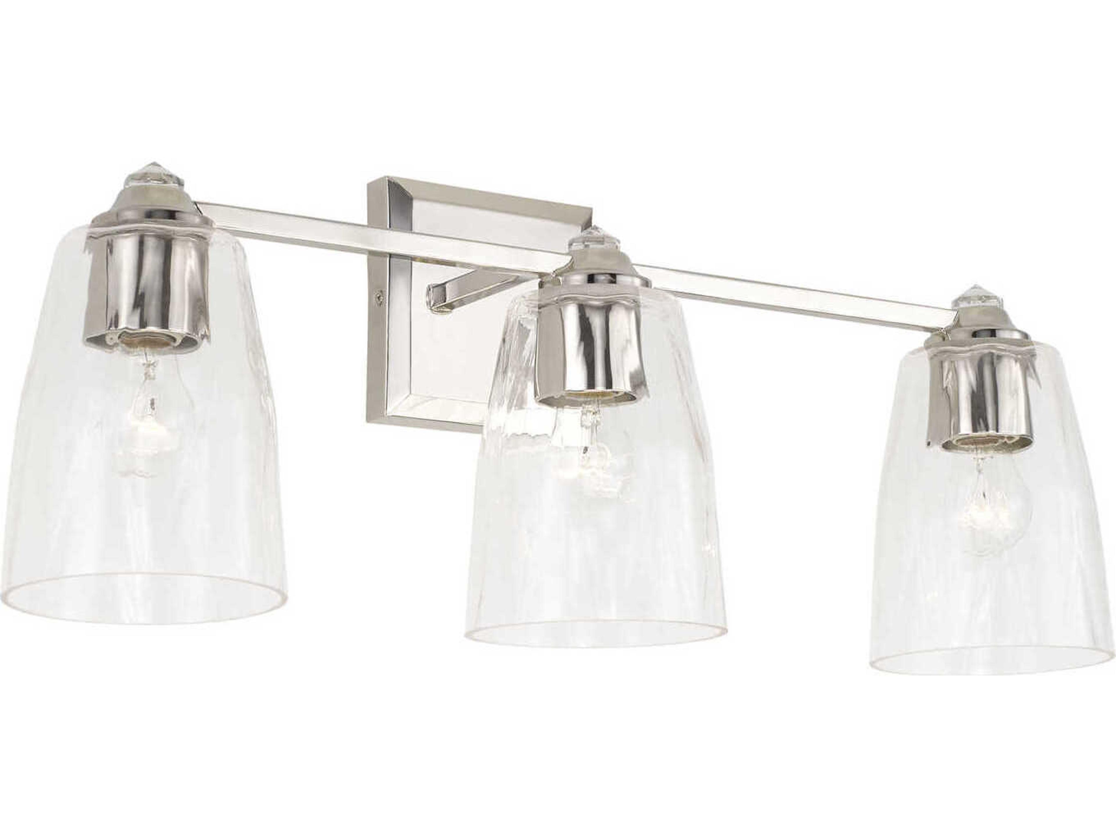 Laurent 3-Light Polished Nickel Crystal Glass Vanity Light