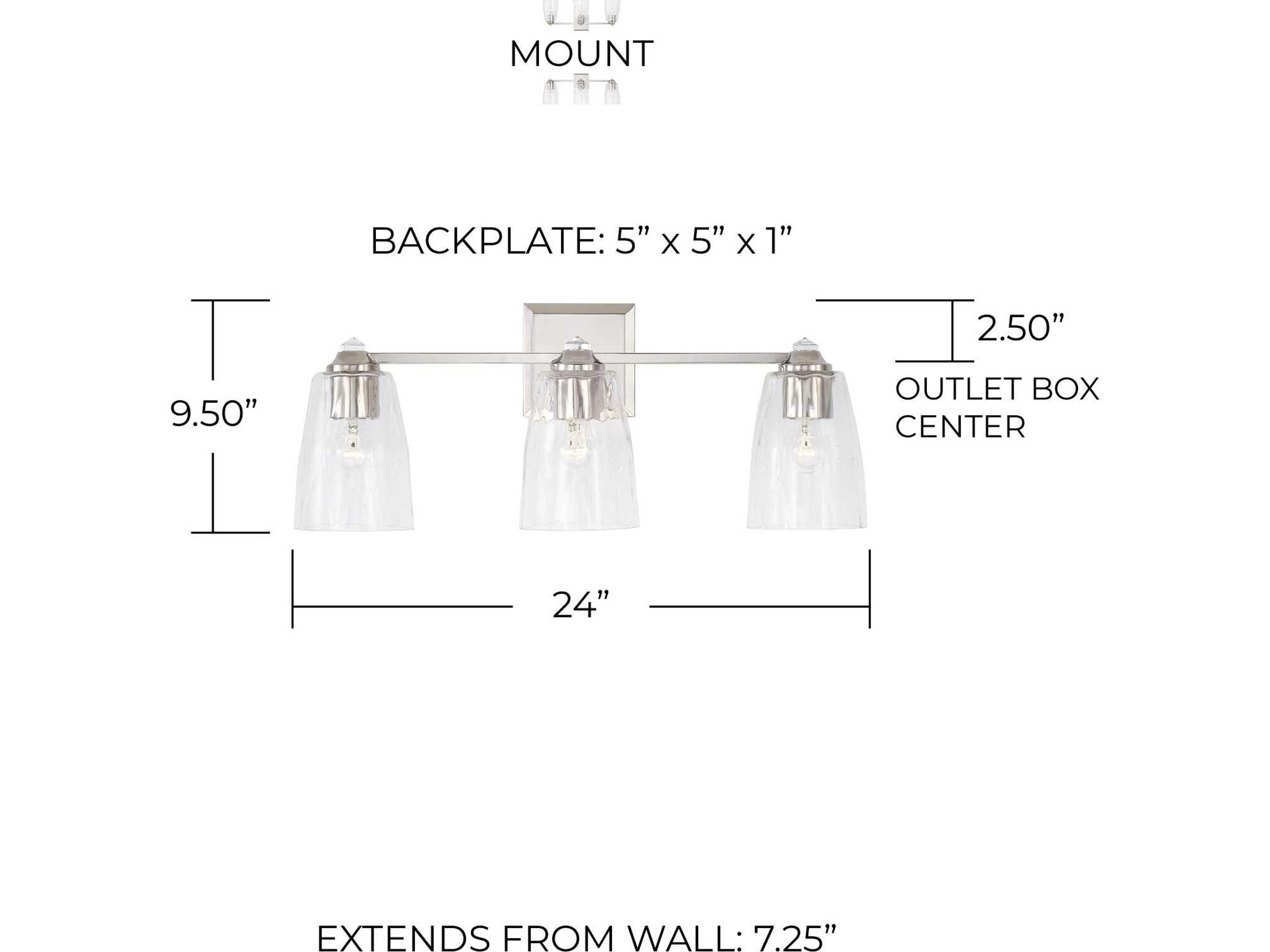 Capital Lighting Laurent 3-Light Polished Nickel Crystal Glass Vanity Light