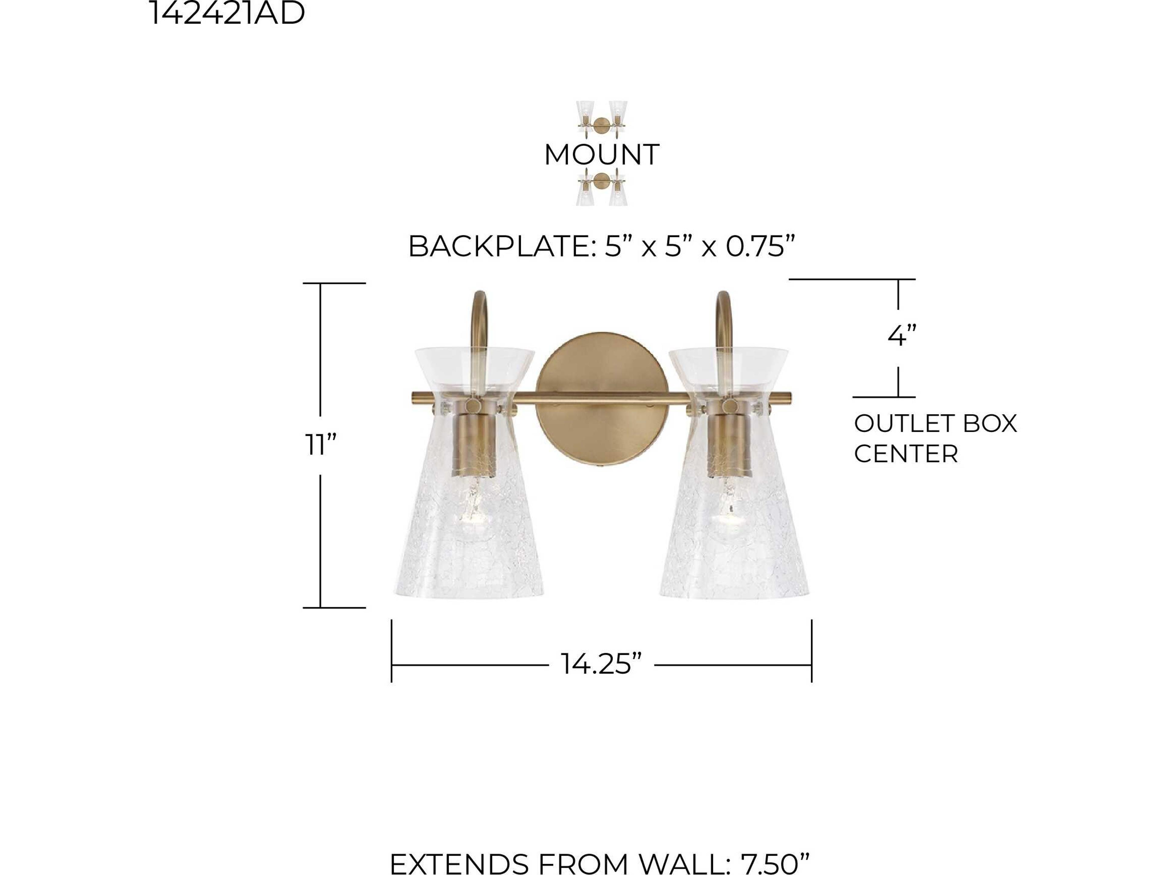 Capital Lighting Mila 2-Light Aged Brass Glass Vanity Light