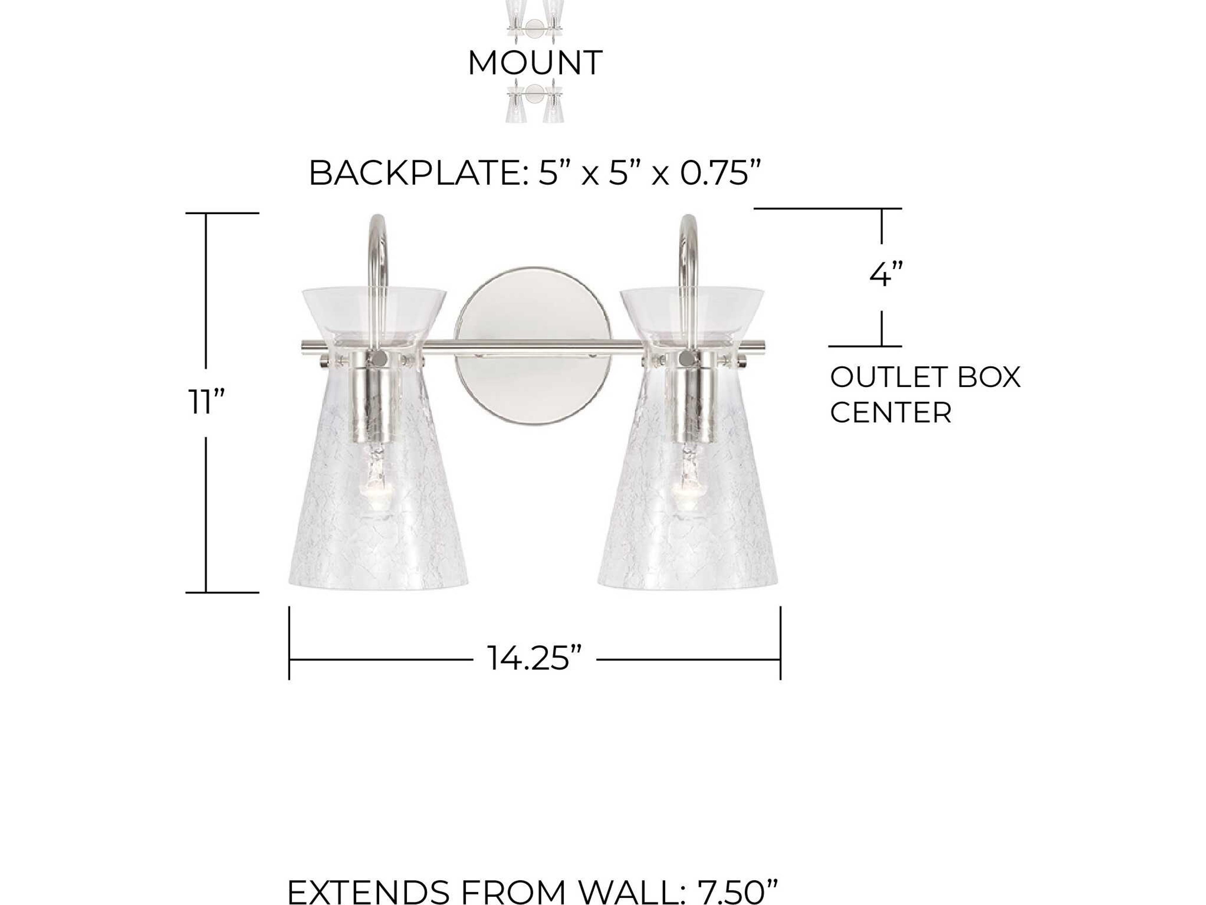 Capital Lighting Mila 2-Light Polished Nickel Glass Vanity Light