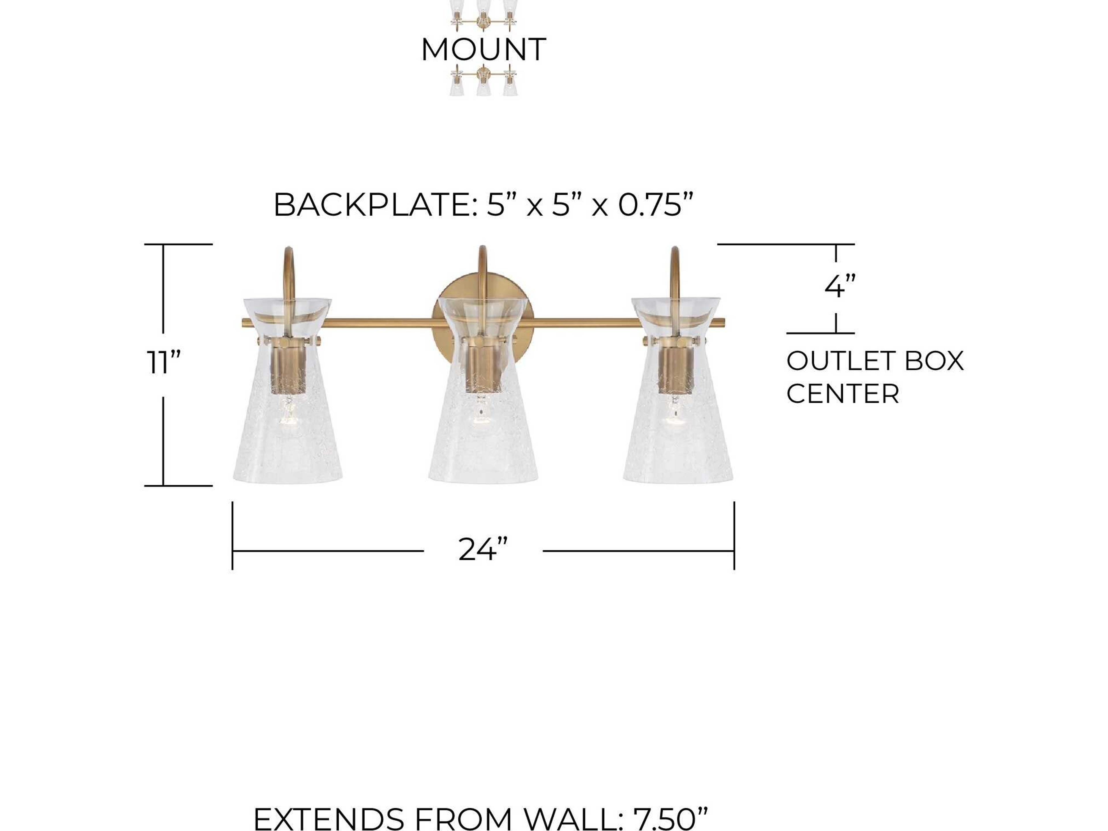 Capital Lighting Mila 3-Light Aged Brass Glass Vanity Light