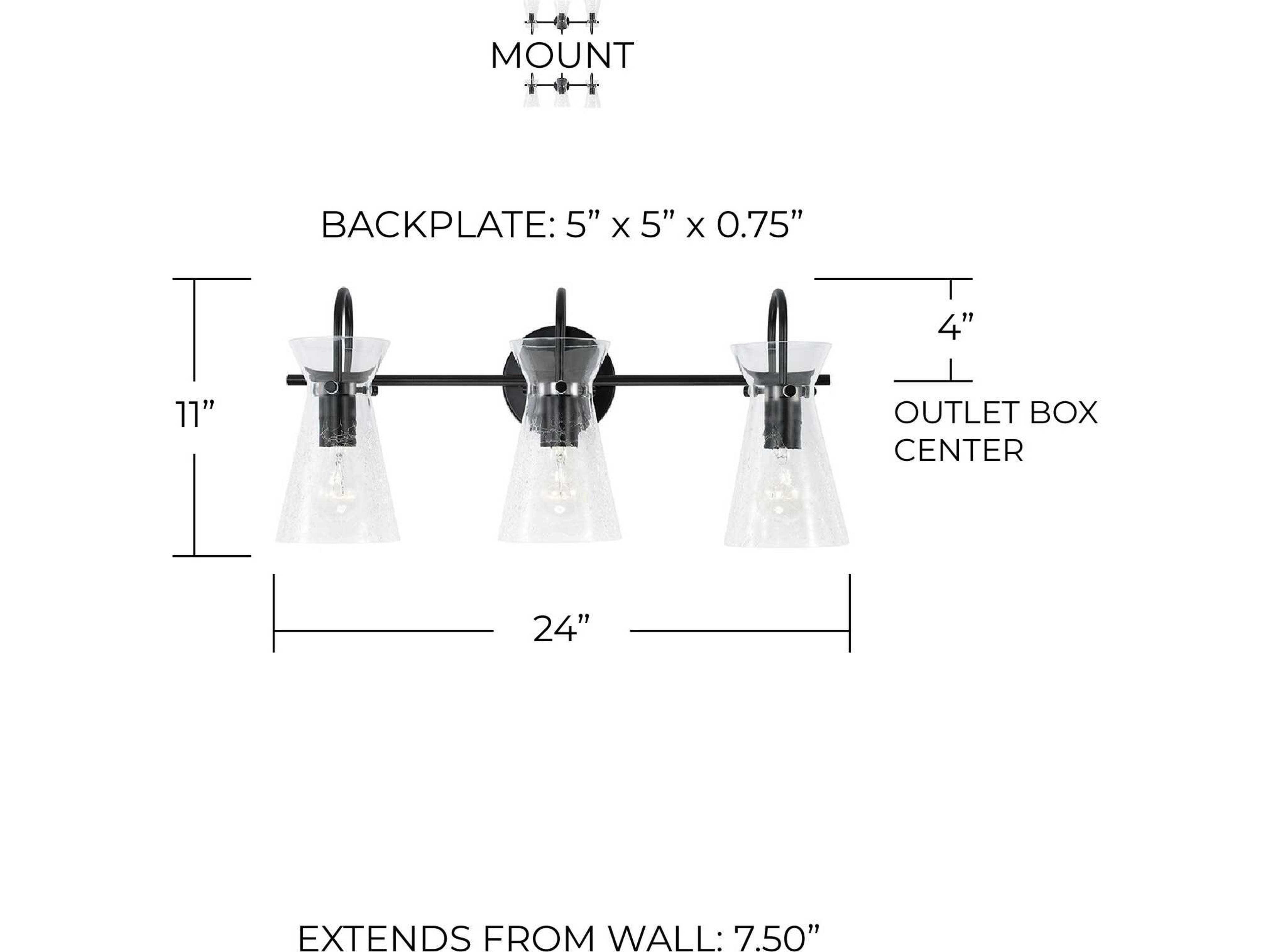 Capital Lighting Mila 3-Light Matte Black Glass Vanity Light
