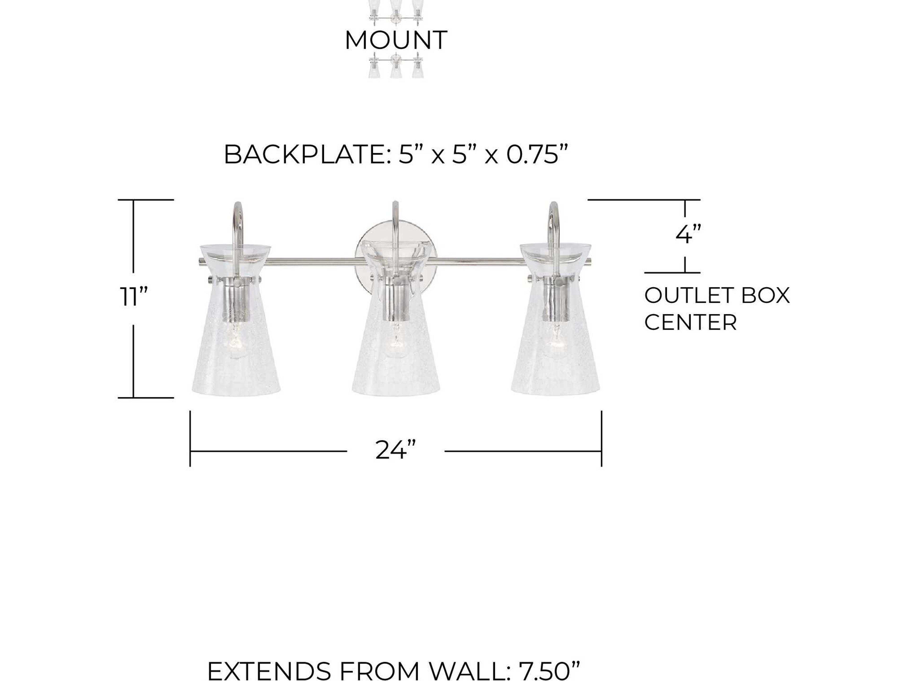 Capital Lighting Mila 3-Light Polished Nickel Glass Vanity Light