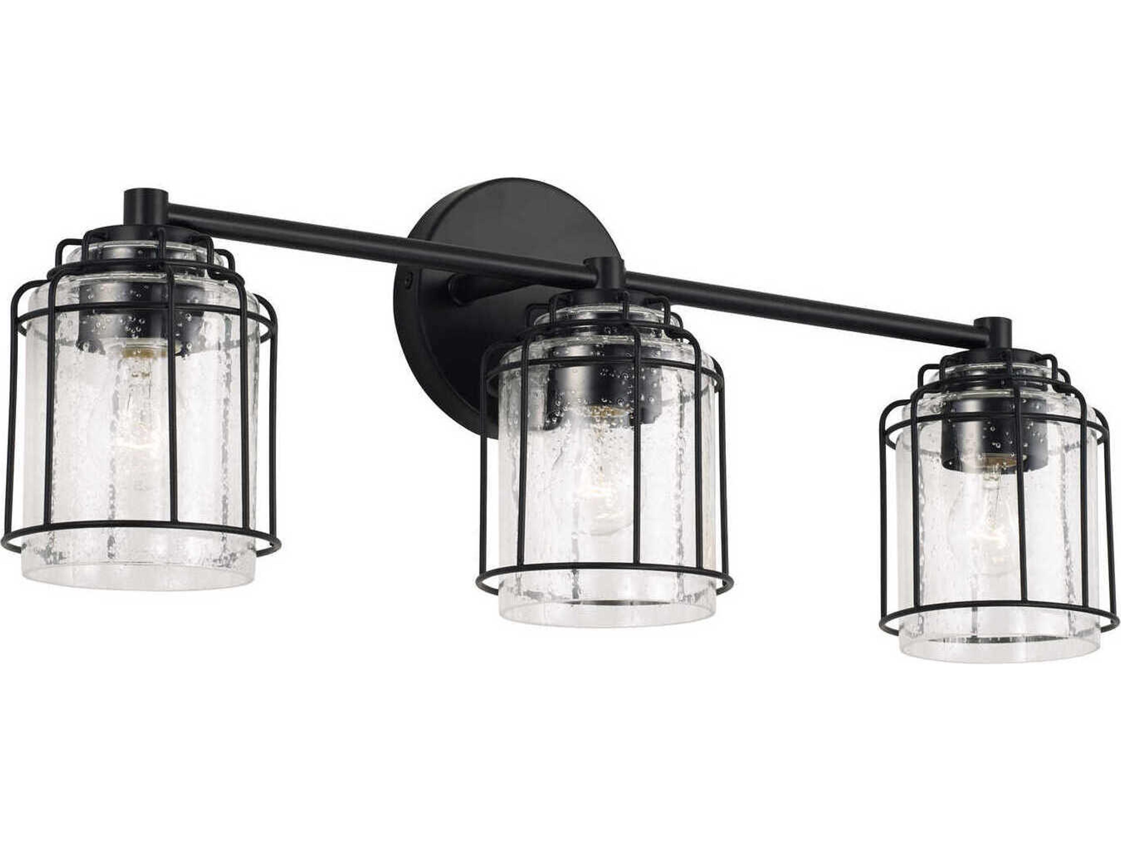 Harmon 3-Light Matte Black Glass Vanity Light