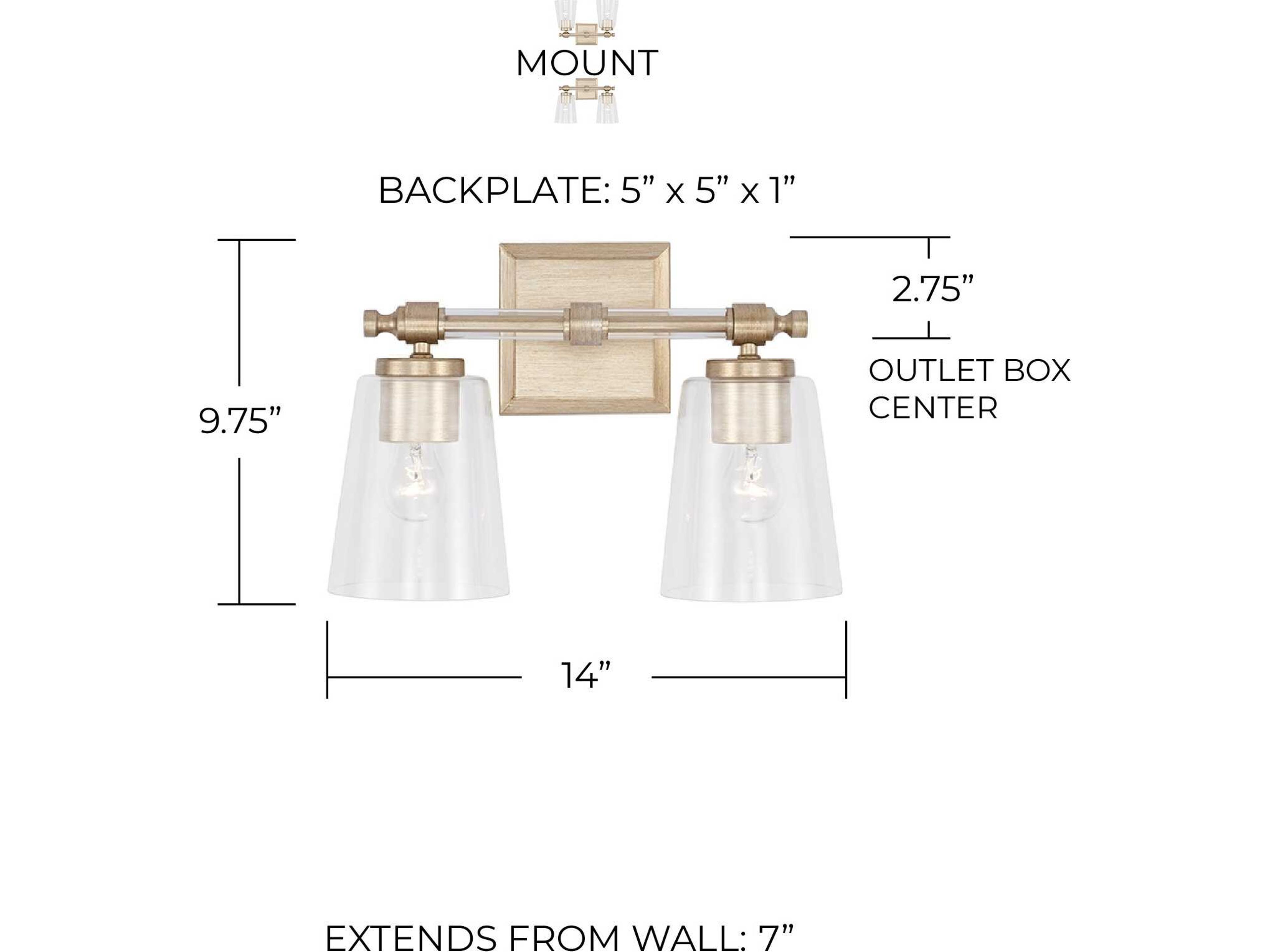 Capital Lighting Breigh 2-Light Brushed Champagne Brass Glass Vanity Light