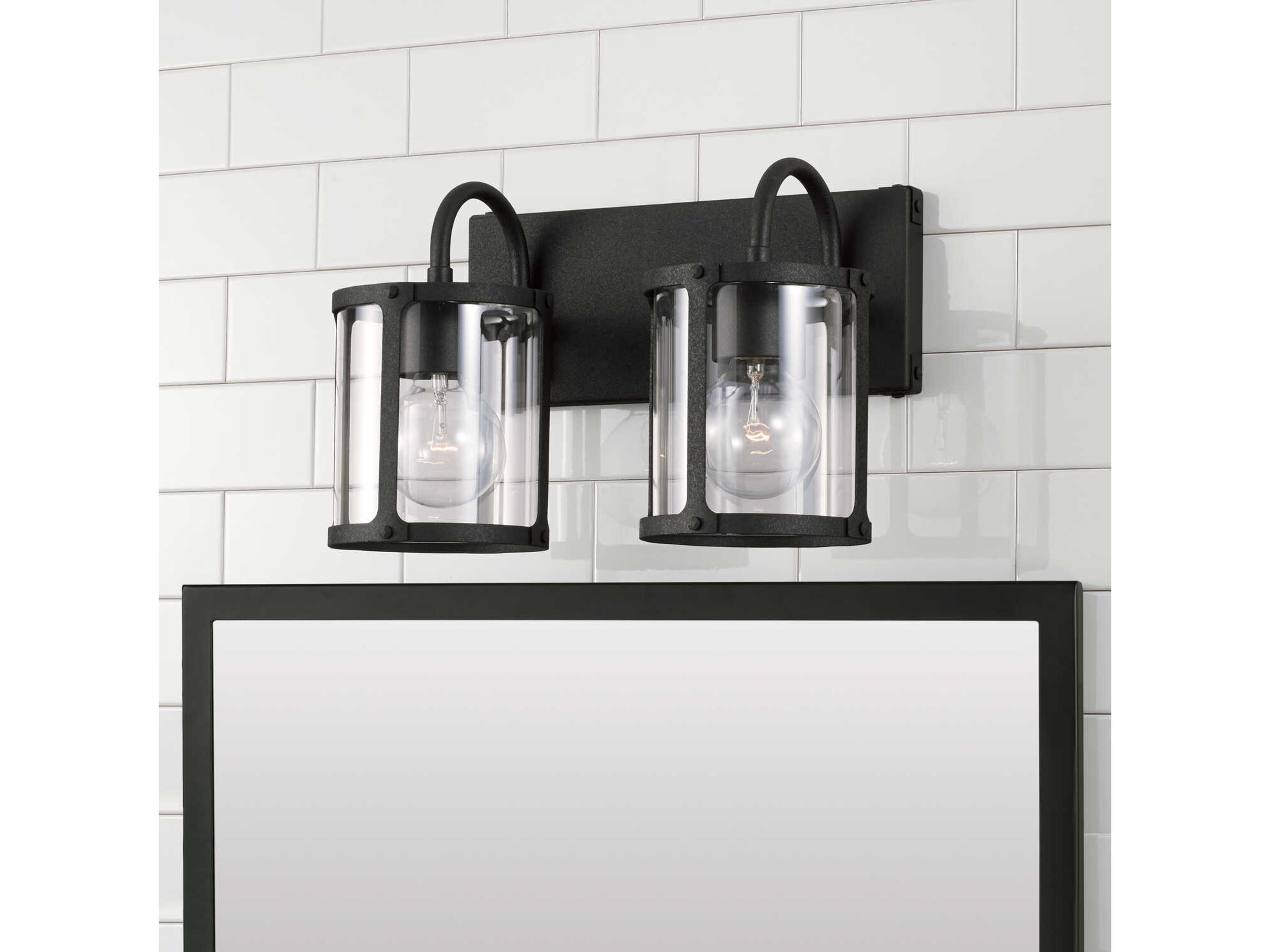 Capital Lighting Brennen 2-Light Black Iron Glass Vanity Light