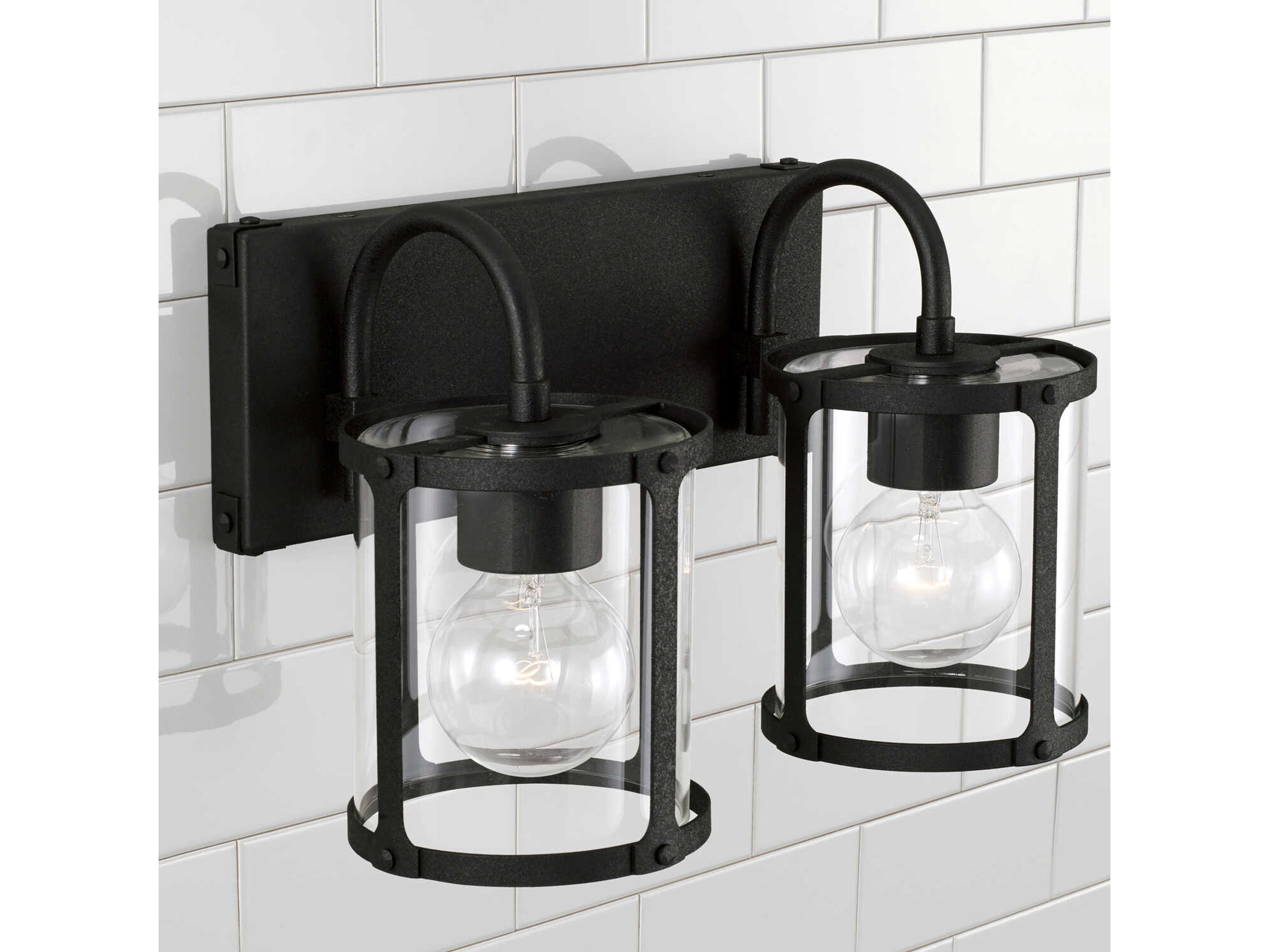 Capital Lighting Brennen 2-Light Black Iron Glass Vanity Light