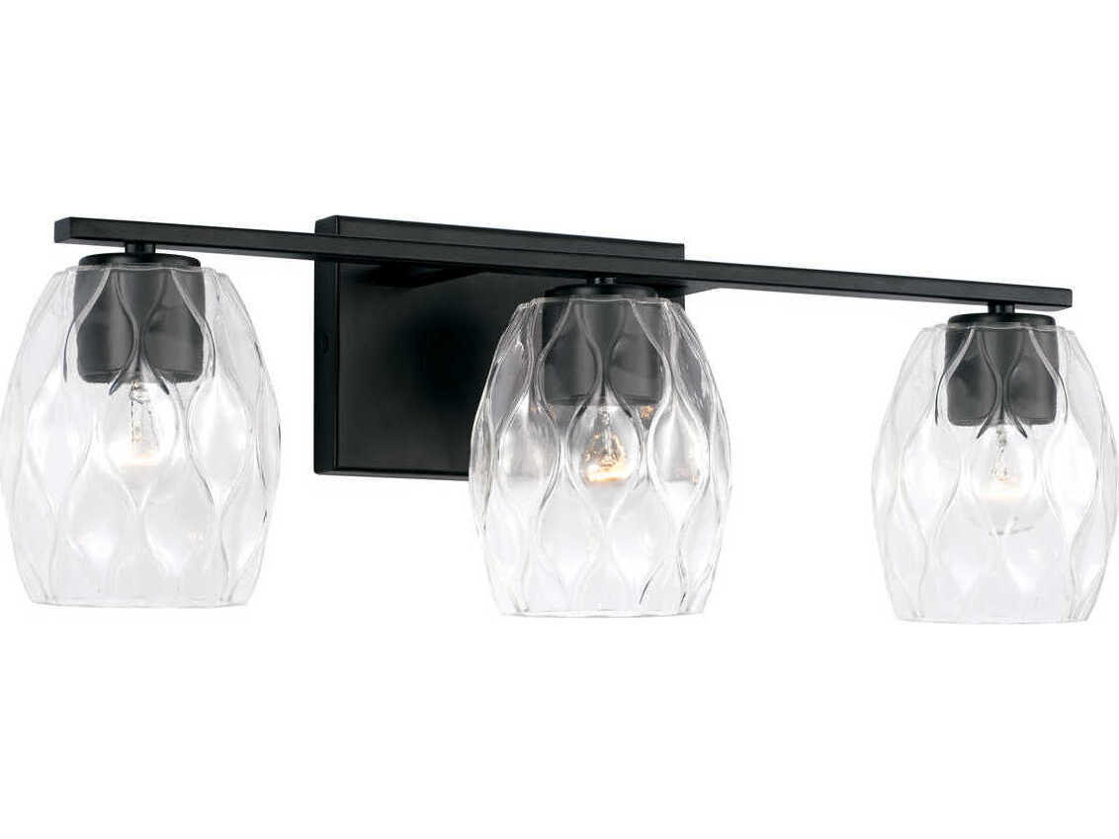 Lucas 3-Light Matte Black Glass Vanity Light