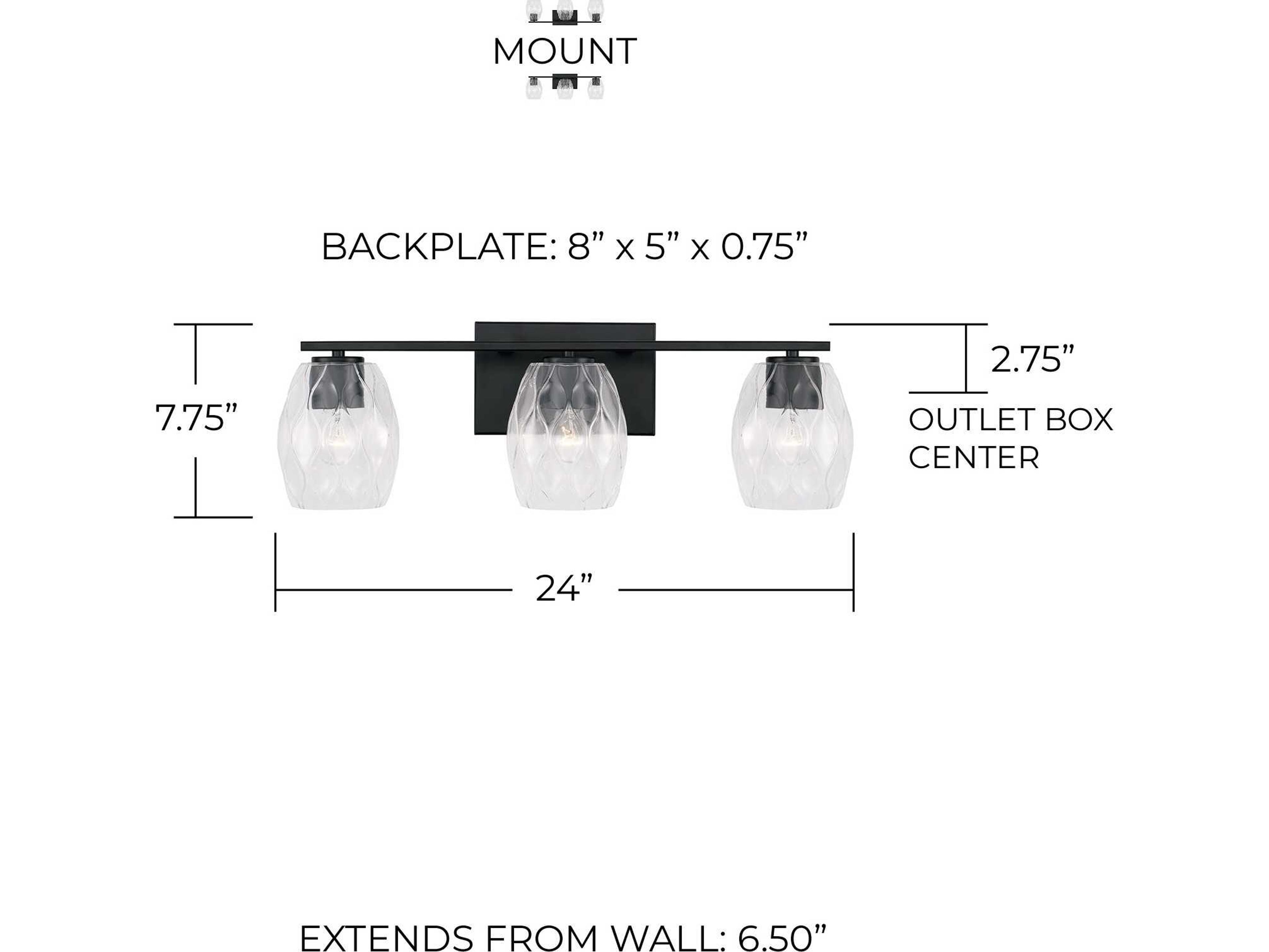 Capital Lighting Lucas 3-Light Matte Black Glass Vanity Light