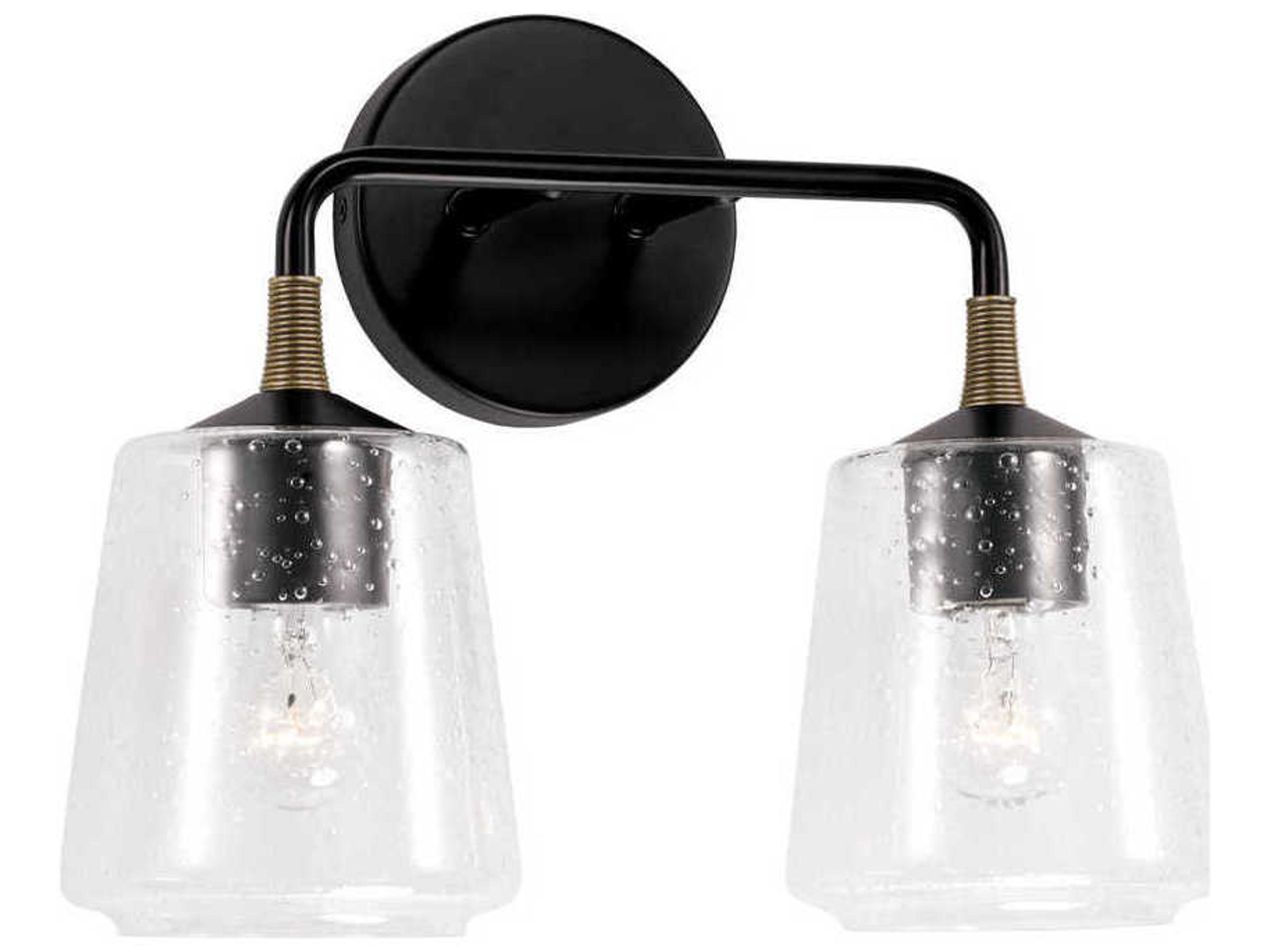 Amara 2-Light Matte Black With Brass Glass Vanity Light
