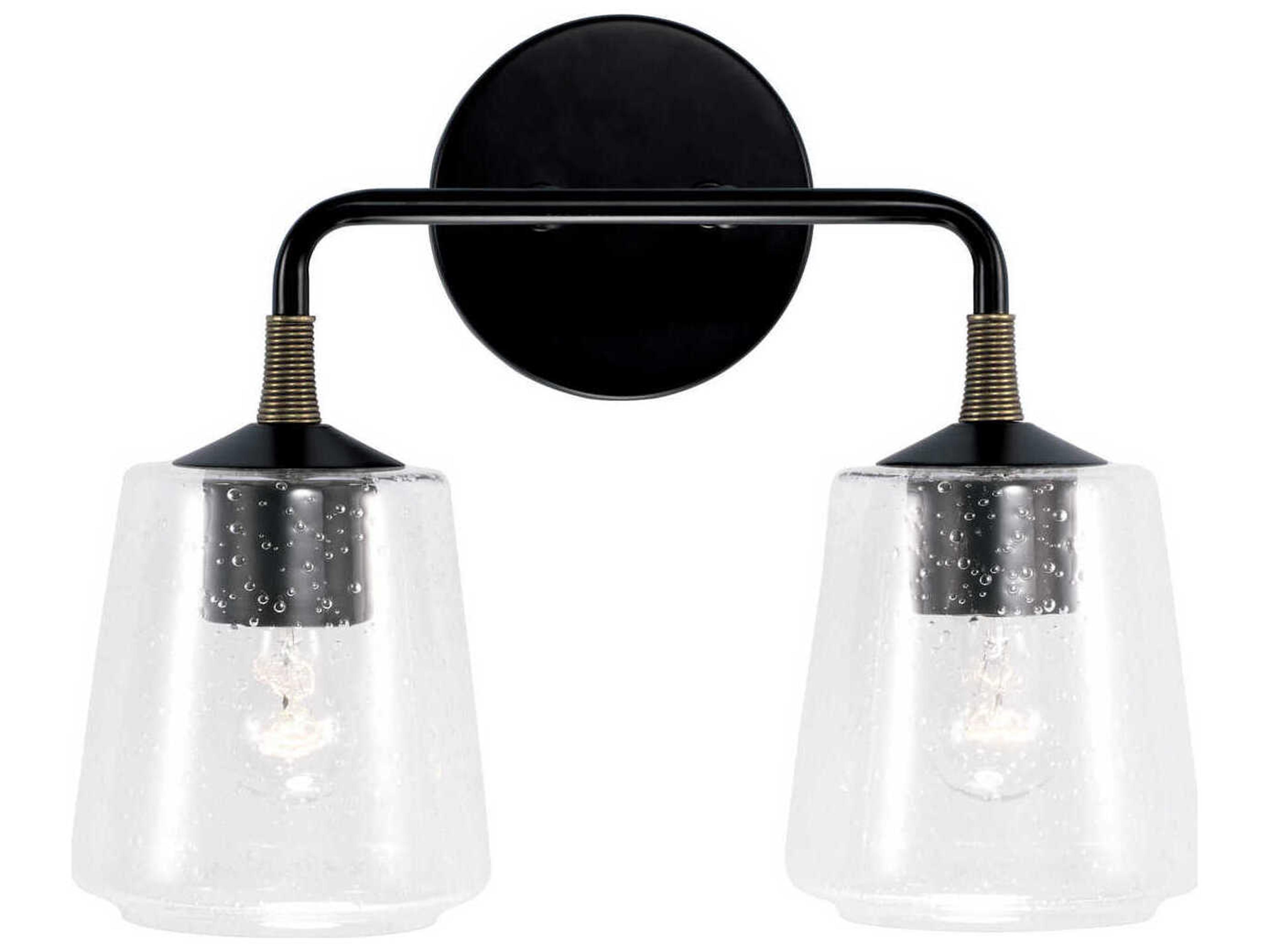 Capital Lighting Amara 2-Light Matte Black With Brass Glass Vanity Light