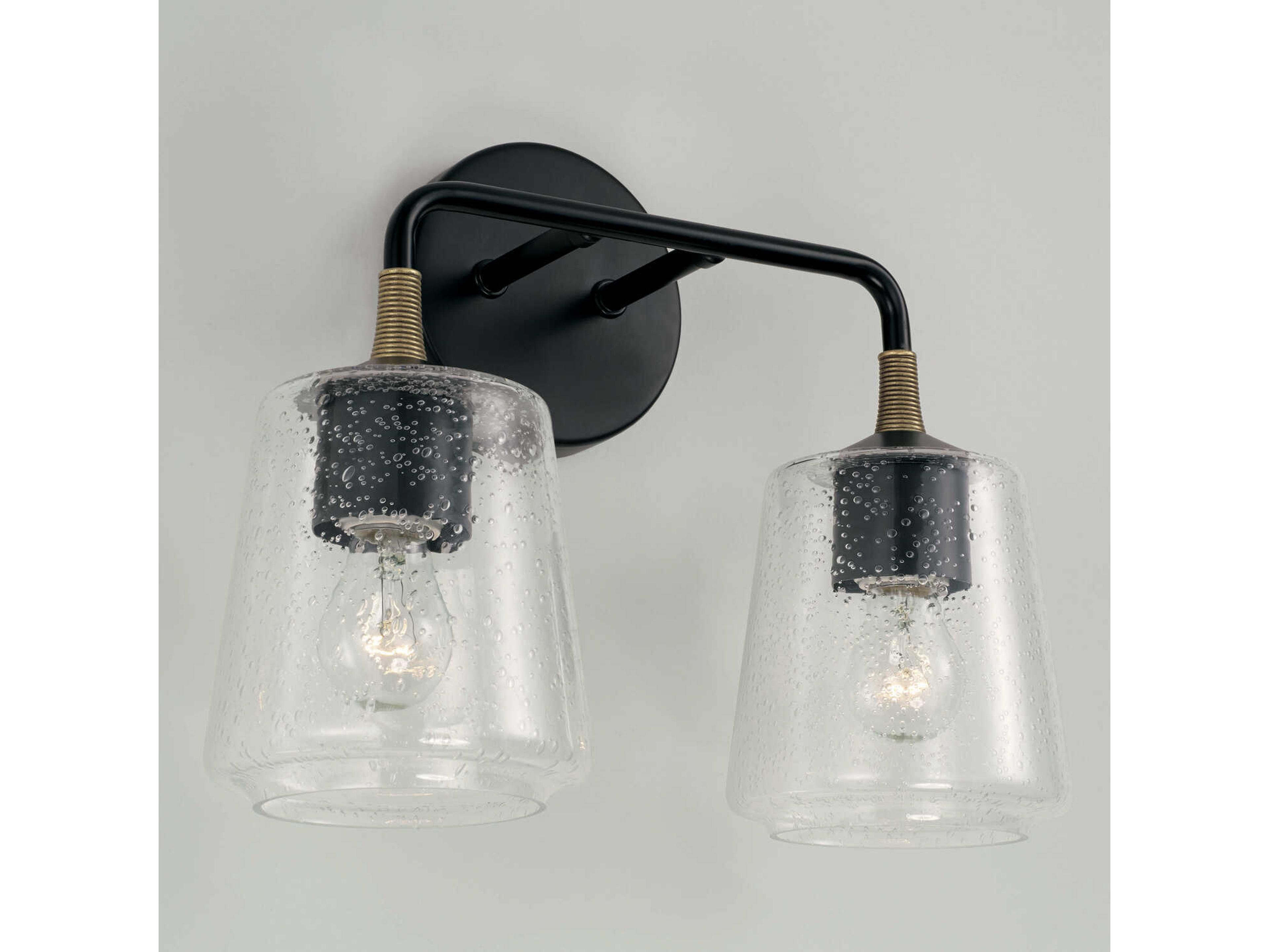 Capital Lighting Amara 2-Light Matte Black With Brass Glass Vanity Light