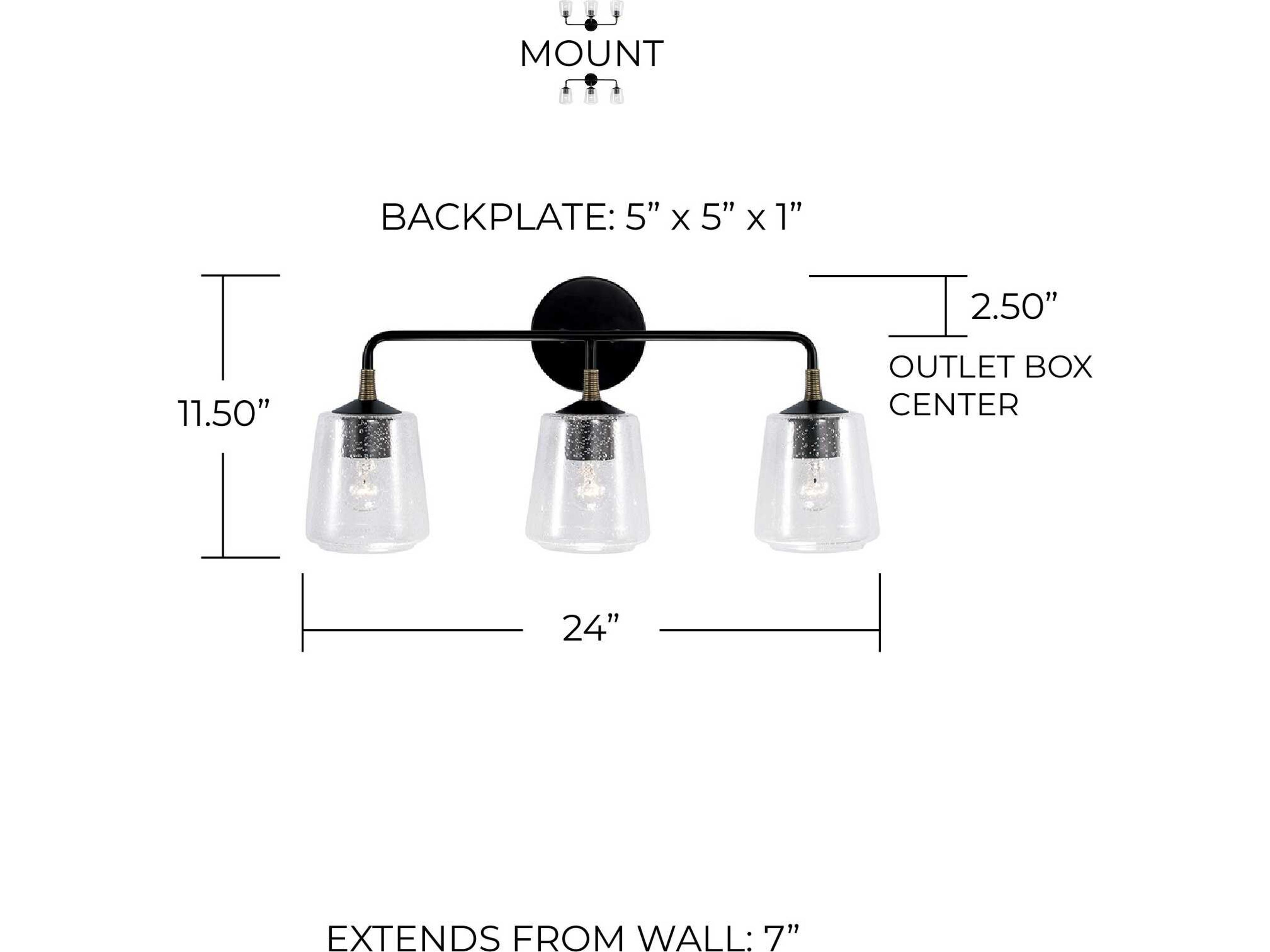 Capital Lighting Amara 3-Light Matte Black With Brass Glass Vanity Light