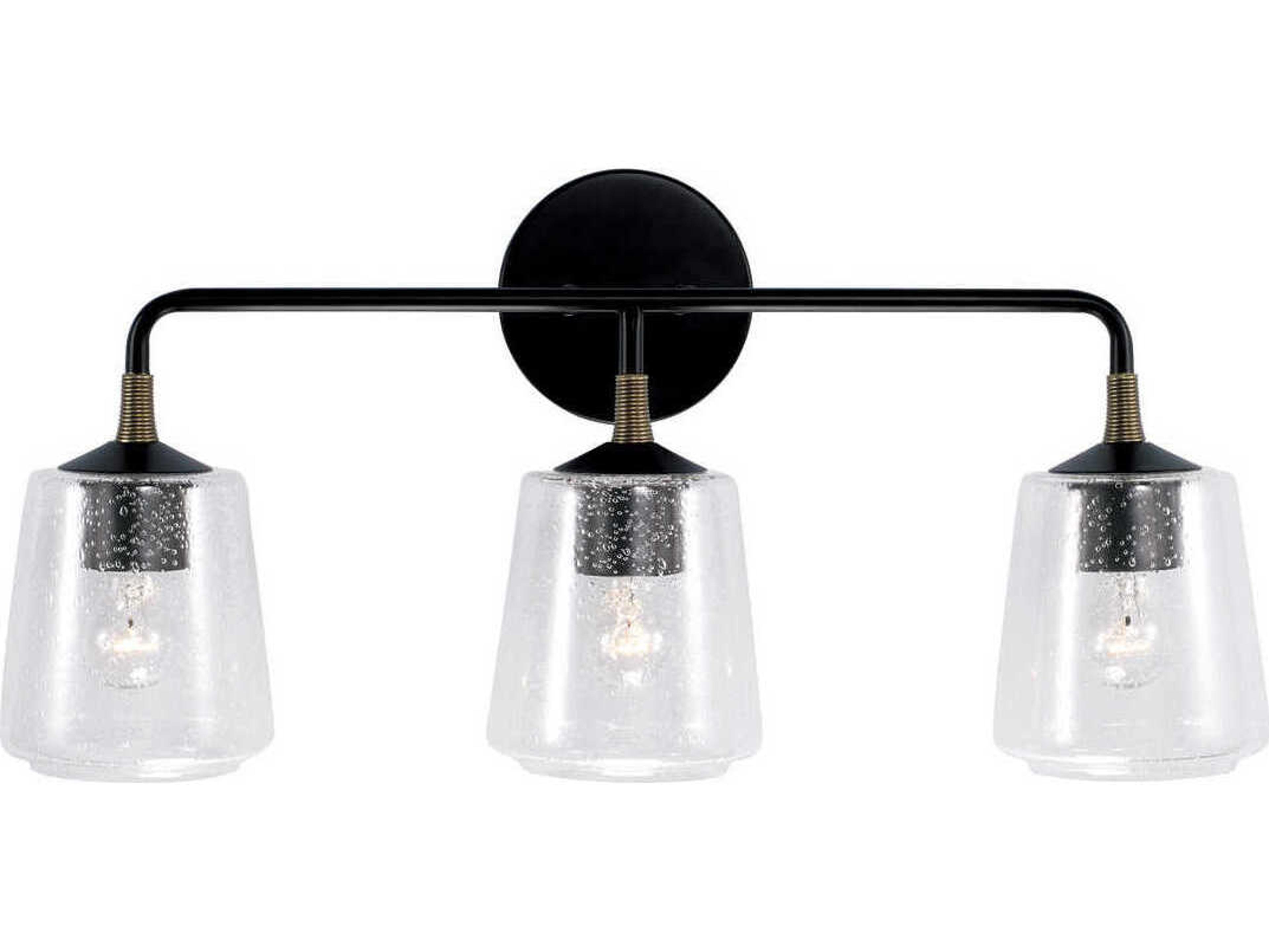 Capital Lighting Amara 3-Light Matte Black With Brass Glass Vanity Light