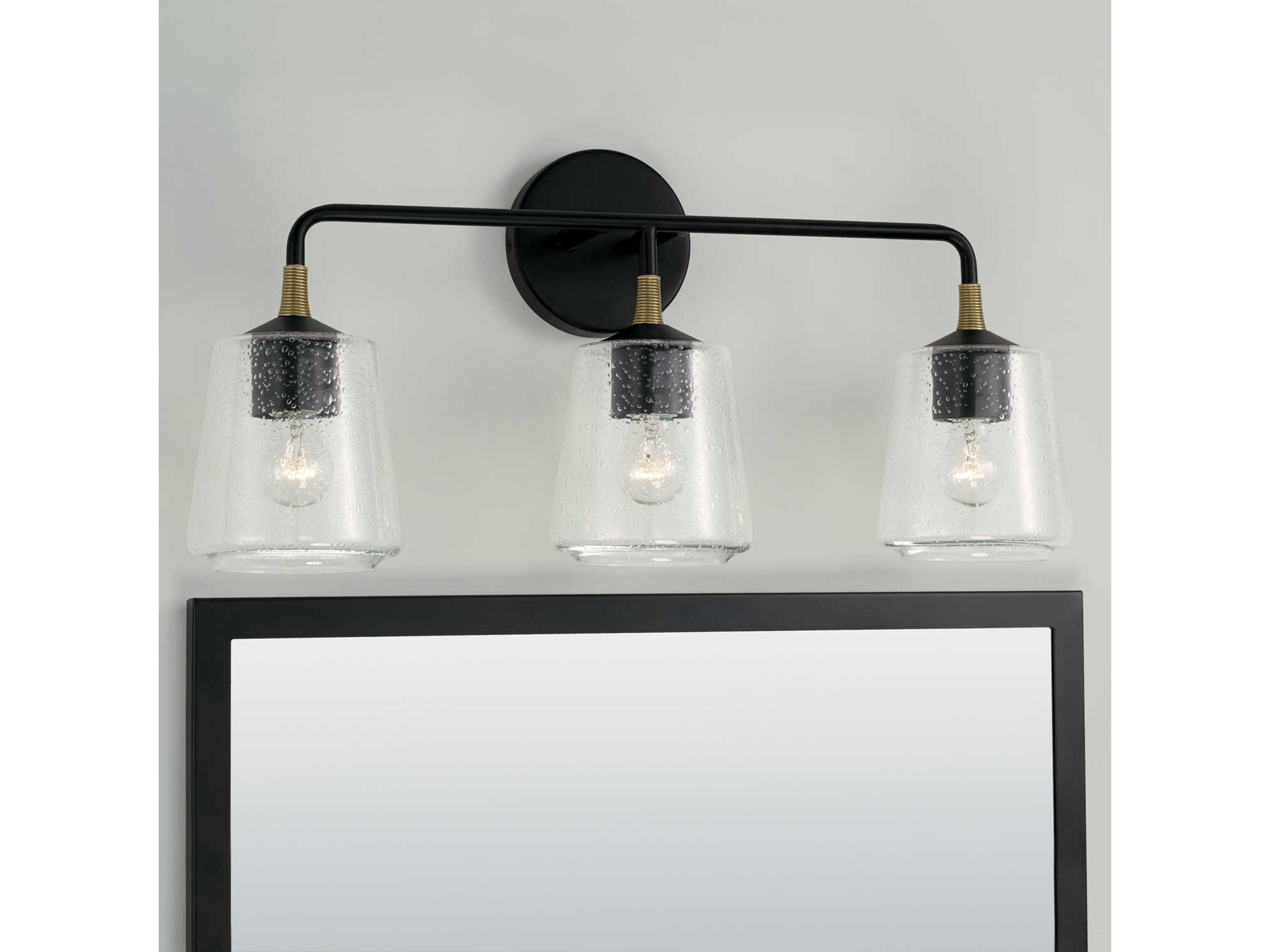 Capital Lighting Amara 3-Light Matte Black With Brass Glass Vanity Light